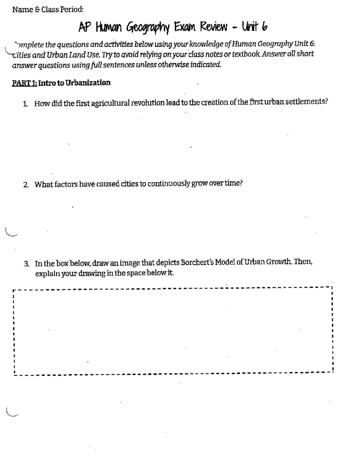 AP Human Geography Unit 6: Cities & Urban Land Use Exam Review - Studocu