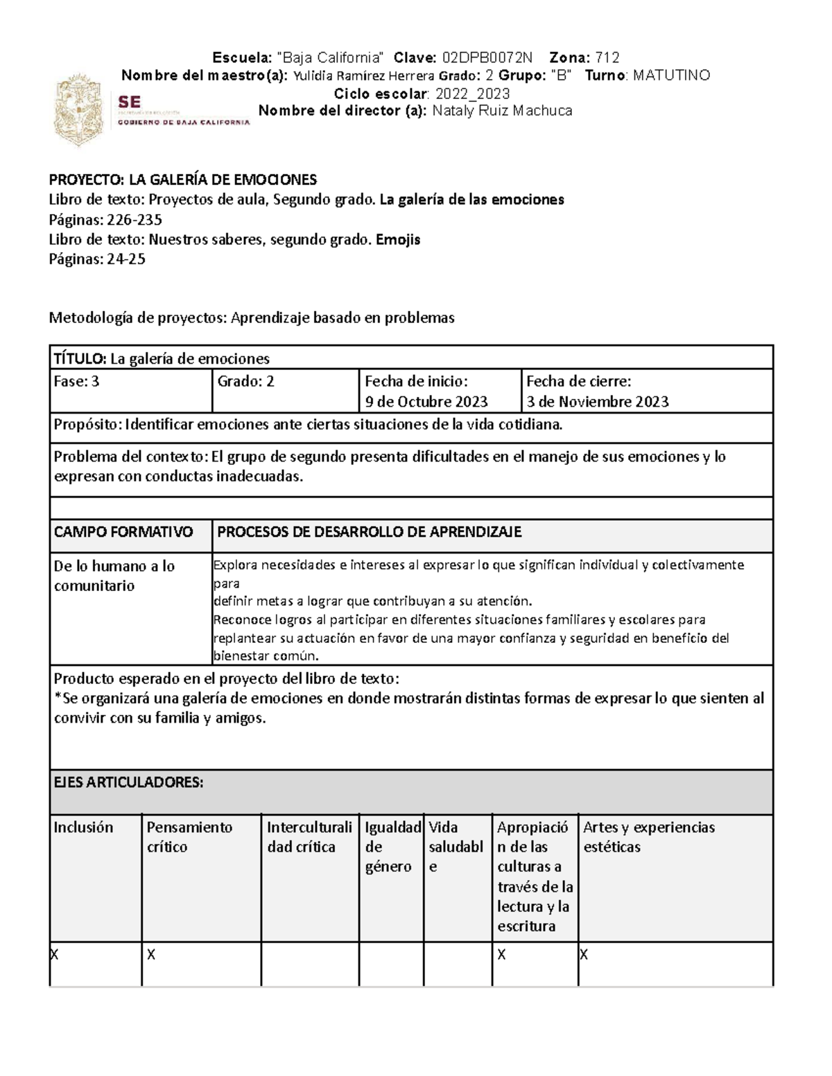 Proyecto La Galería de Emociones - Grado 2 (Ciclo 2022) - Studocu