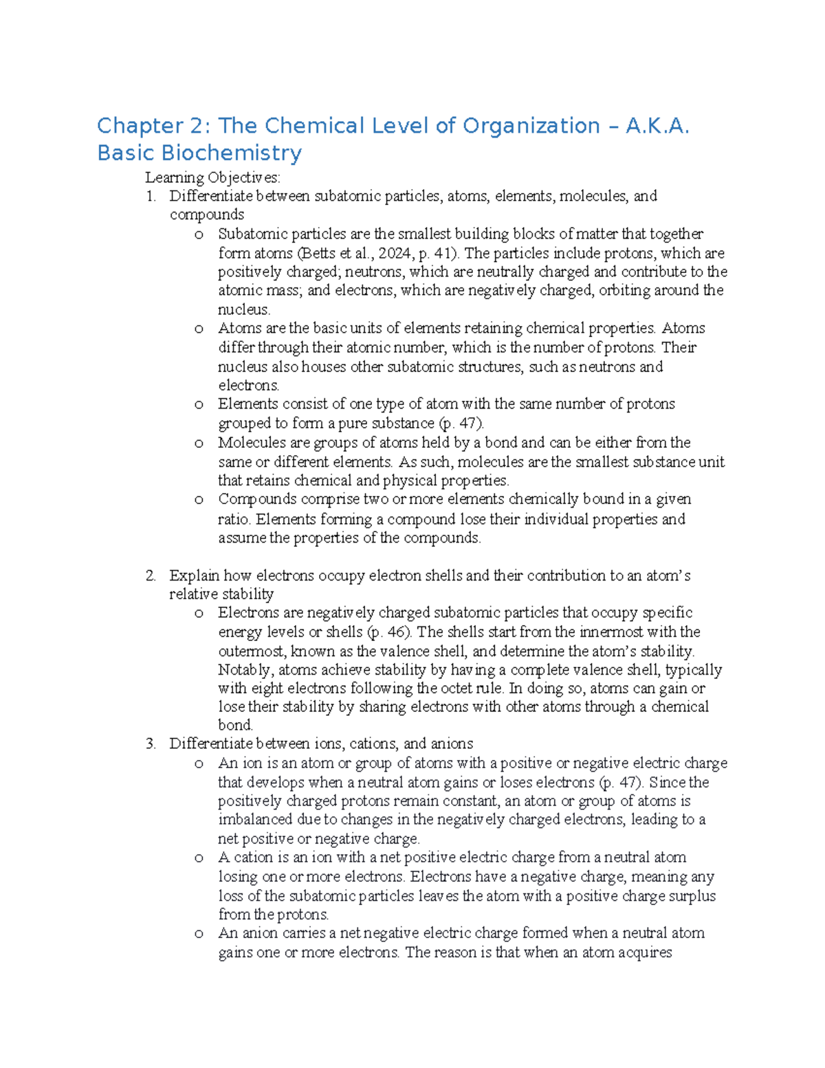 Chapter 2 Study Guide: The Chemical Level of Organization (Final) - Studocu