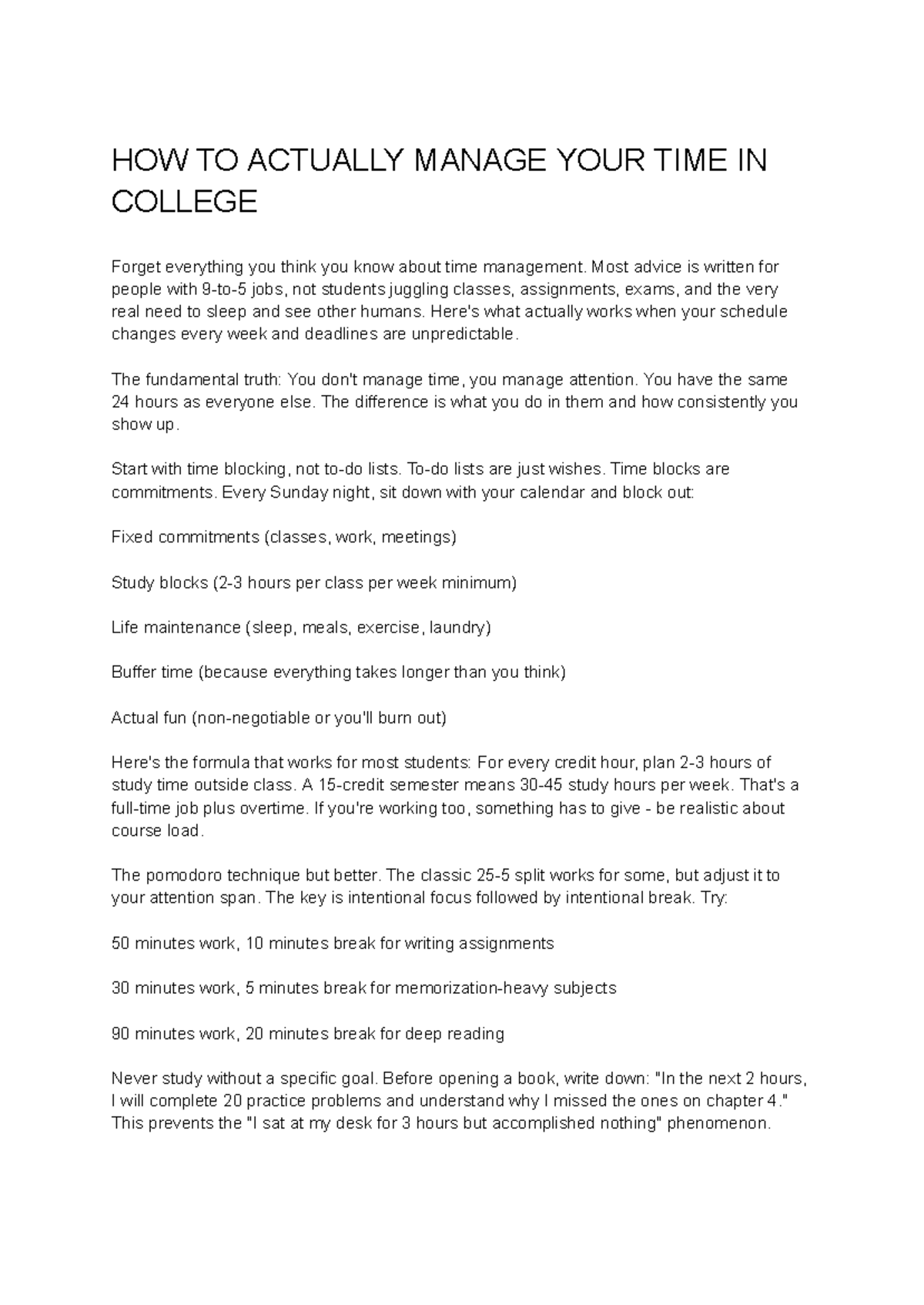 Effective Time Management Strategies for College Students - Studocu