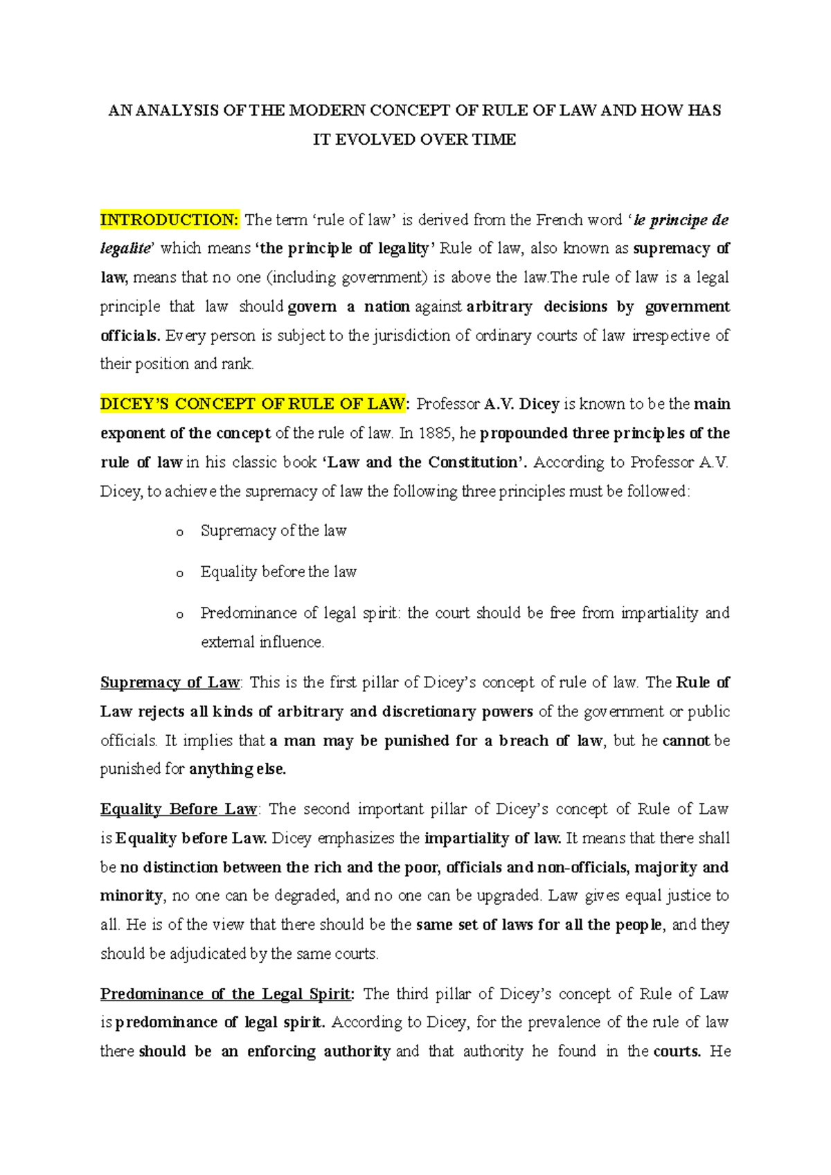 Rule of Law Notes: Evolution, Principles, and Critique in India - Studocu