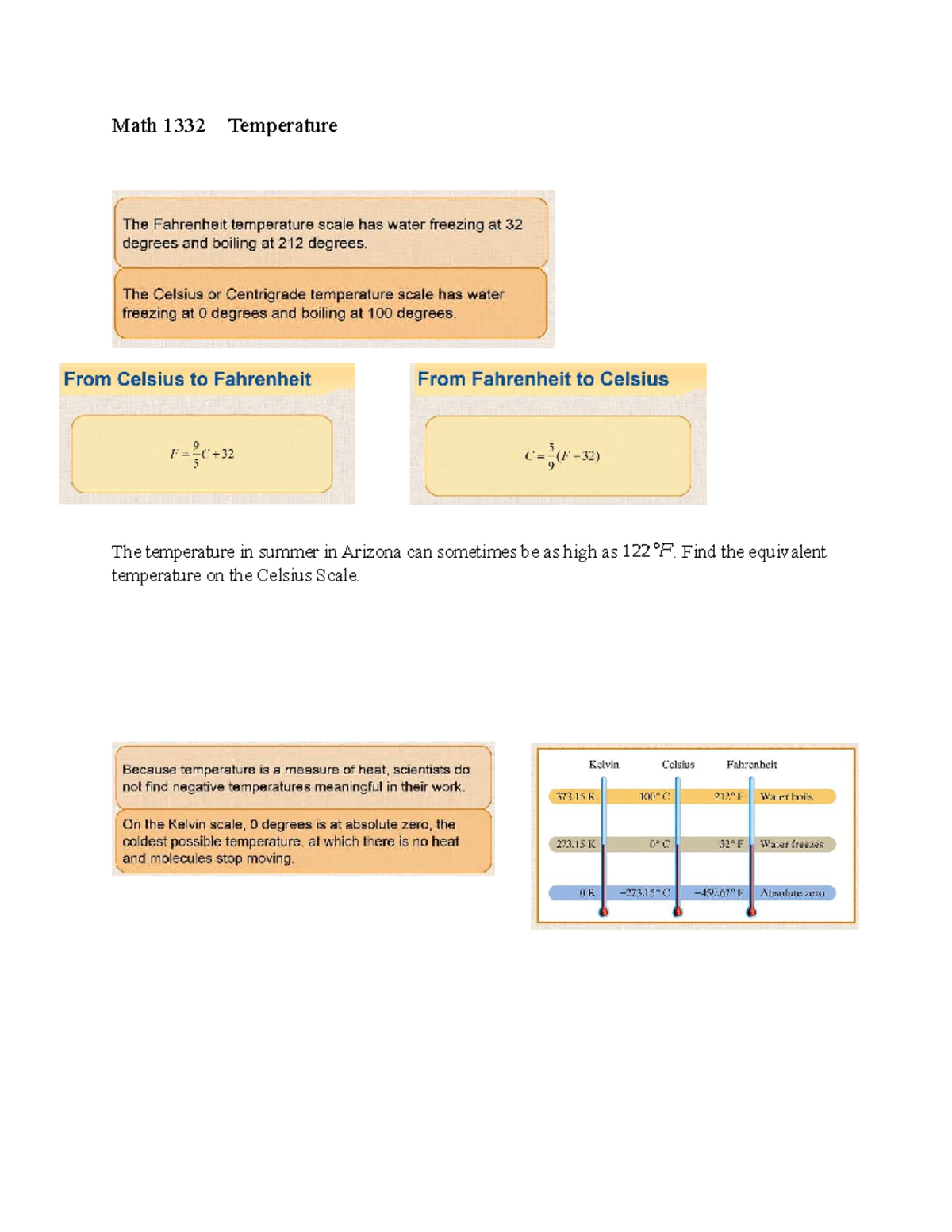 Math 1332: Temperature Conversion and Analysis in Arizona - MATH 1332 ...