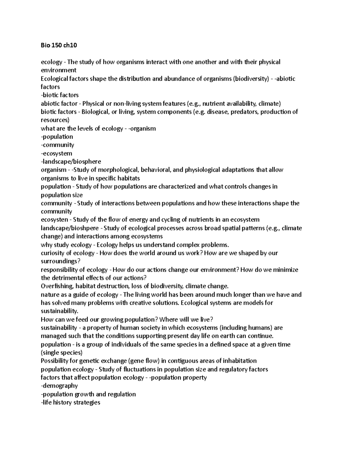 Bio 150 Ch10 - Ecology Lecture Notes: Population Dynamics and ...