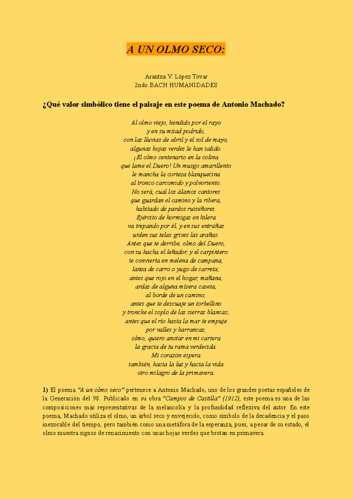 A UN OLMO SECO: Análisis del Poema de Antonio Machado - 2ndo BACH ...