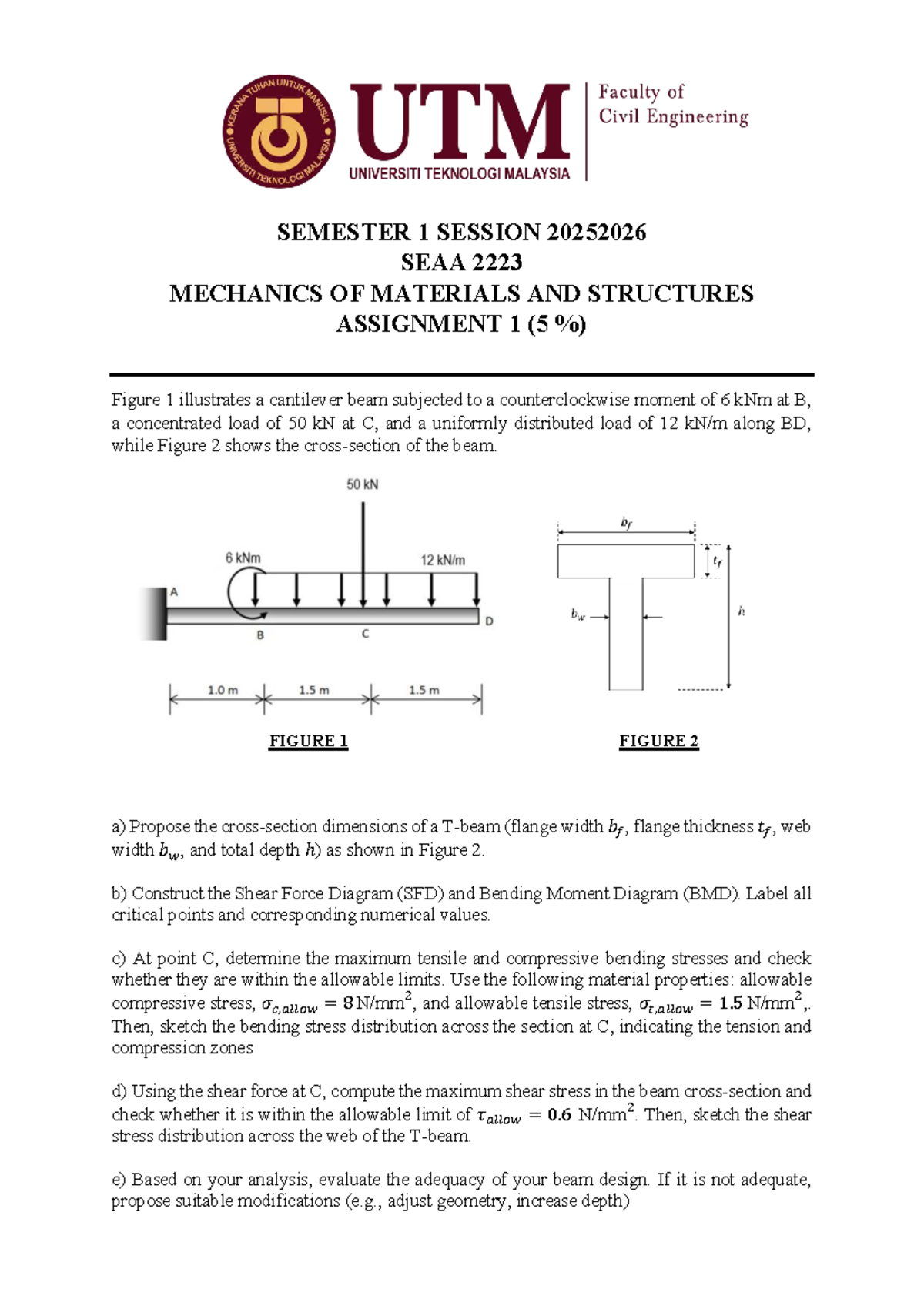 SEAA 2025/26 Mechanics of Materials & Structures Assignment 1 - Studocu