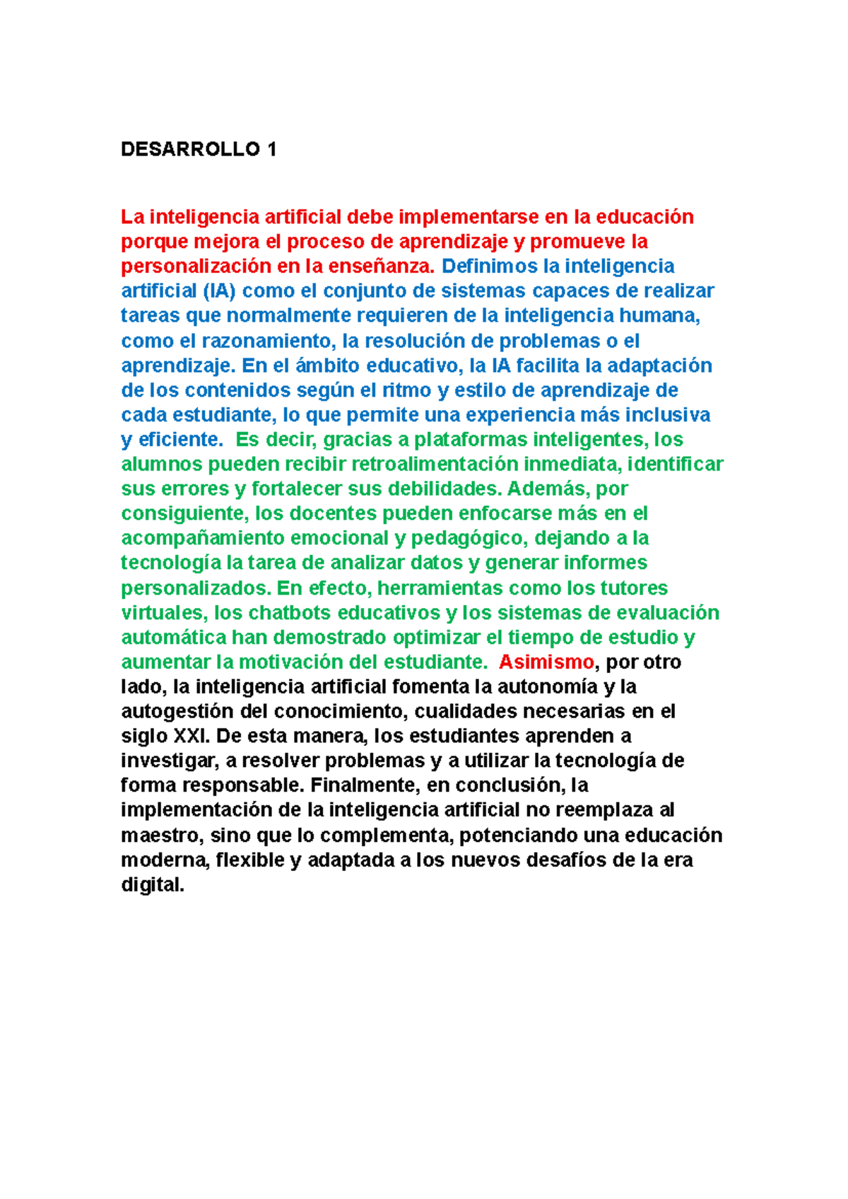 Desarrollo 1: La IA en la Educación y su Impacto en el Aprendizaje ...
