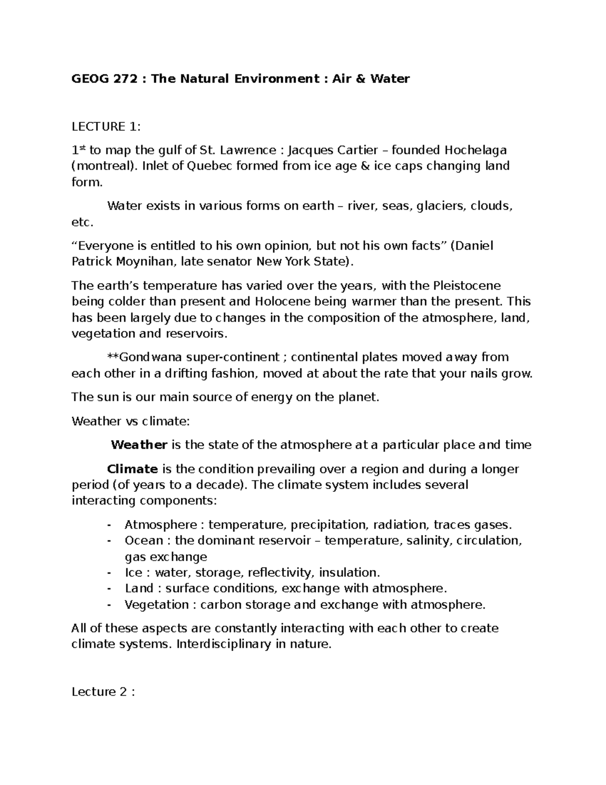 GEOG 272 - Notes - GEOG 272 : The Natural Environment : Air & Water ...