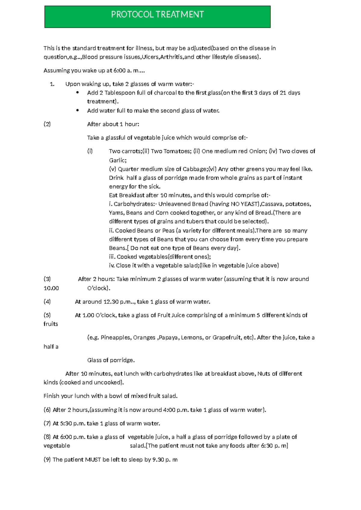 Standard Treatment Protocol for Illness Management - Studocu