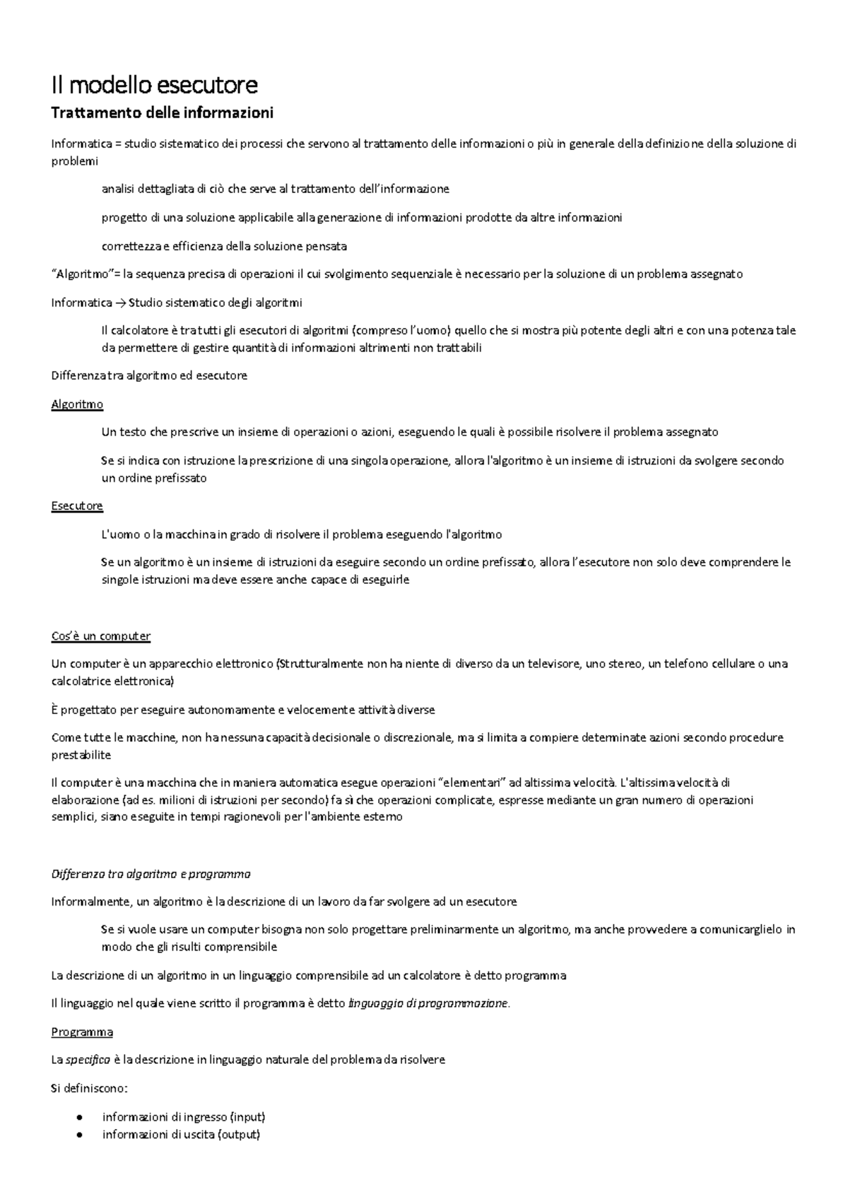 Il modello esecutore - Il modello esecutore Trattamento delle ...