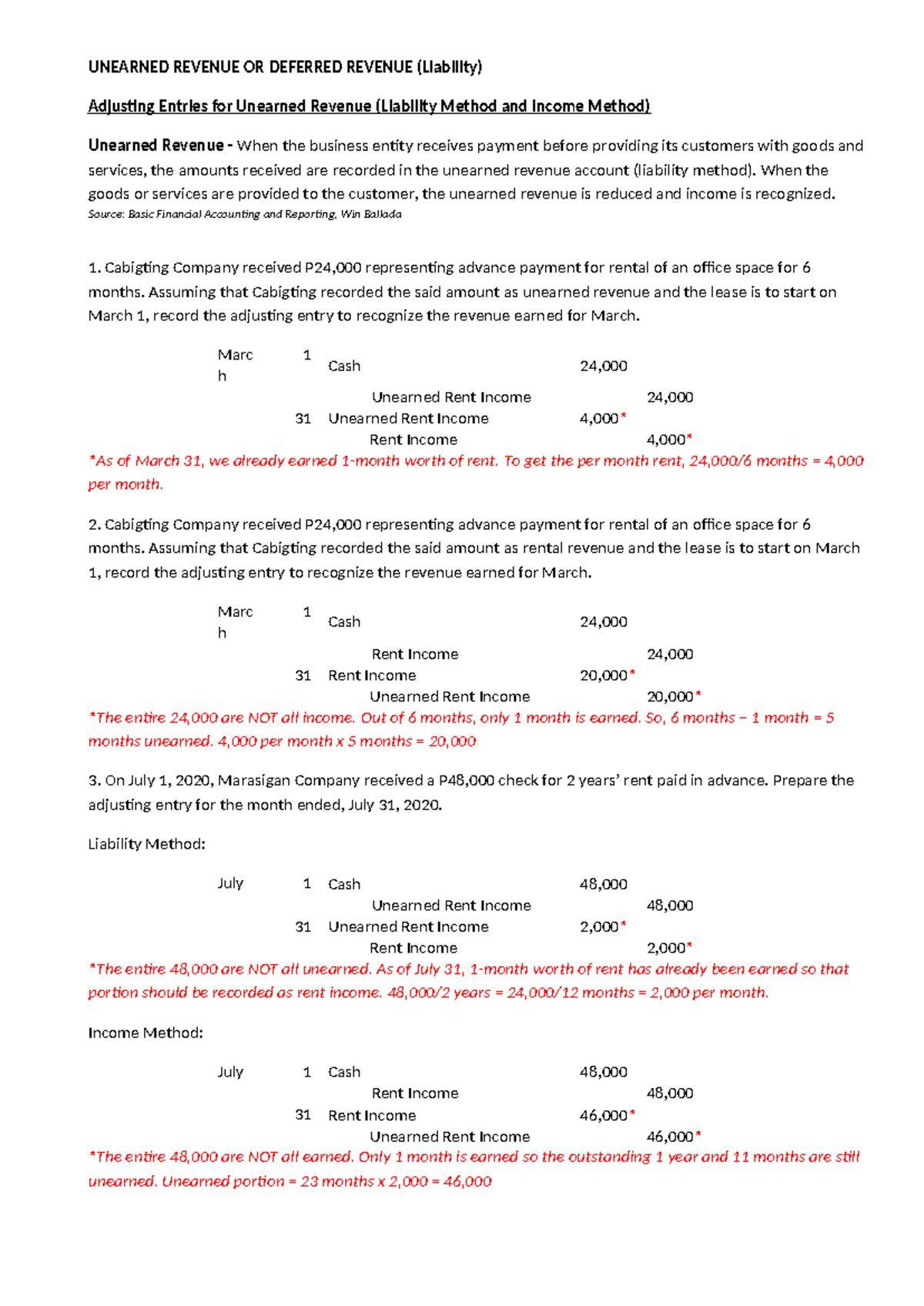 ACCT 101: Notes on Adjusting Entries for Unearned Revenue - Studocu