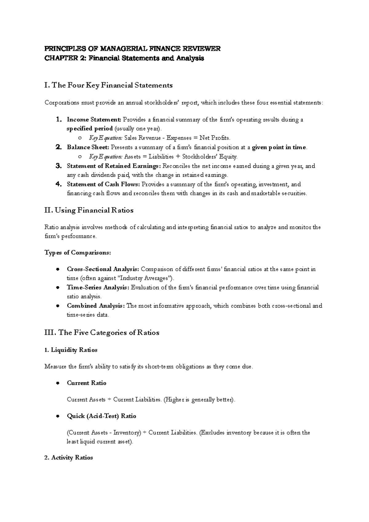 PRINCIPLES OF MANAGERIAL FINANCE REVIEWER CHAPTER 2: Financial ...