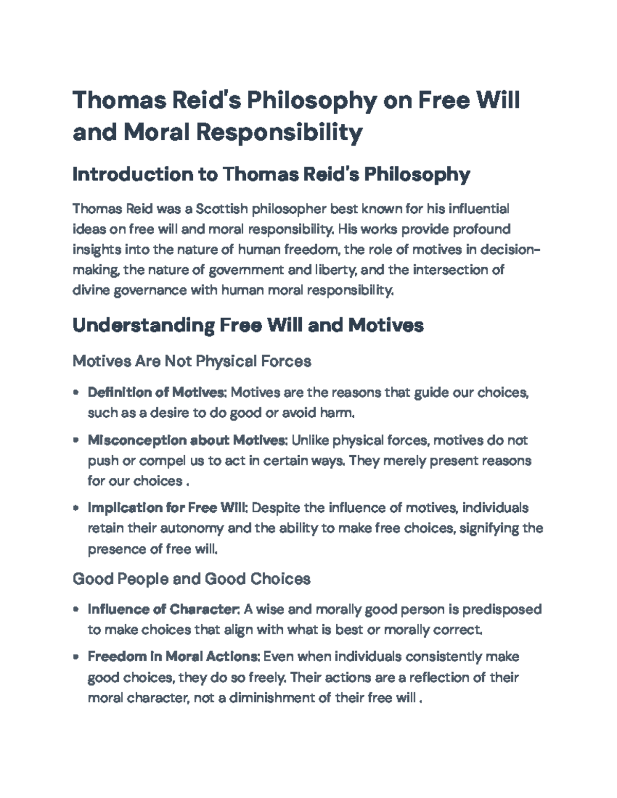 Reid's Philosophy on Free Will & Moral Responsibility: A Comprehensive ...