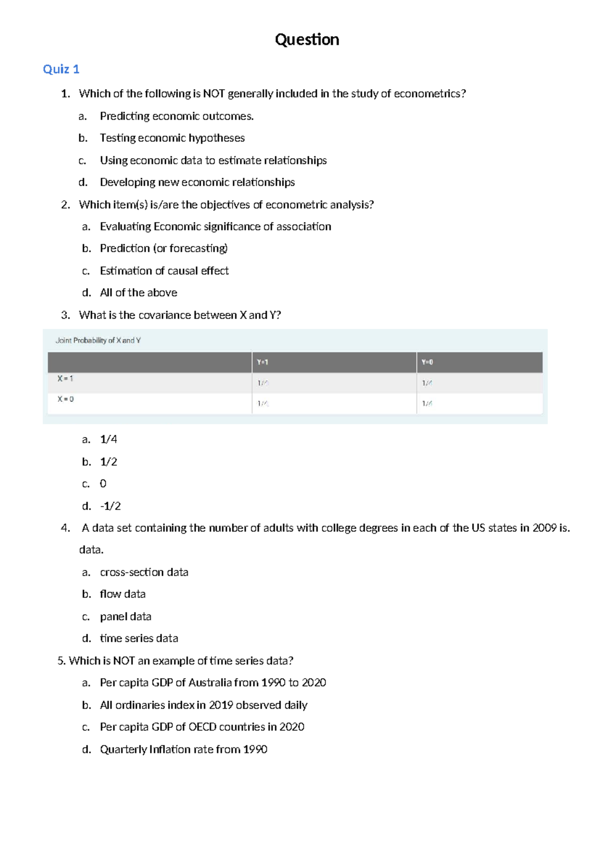 Quiz ECM 2 - Final Exam on Econometrics Concepts - Studocu