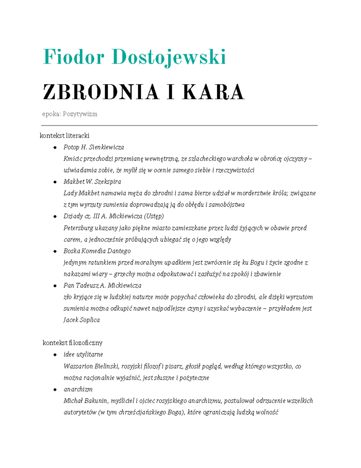 ZBRODNIA I KARA - Analiza Zbrodni i Tematów Literackich - Studocu