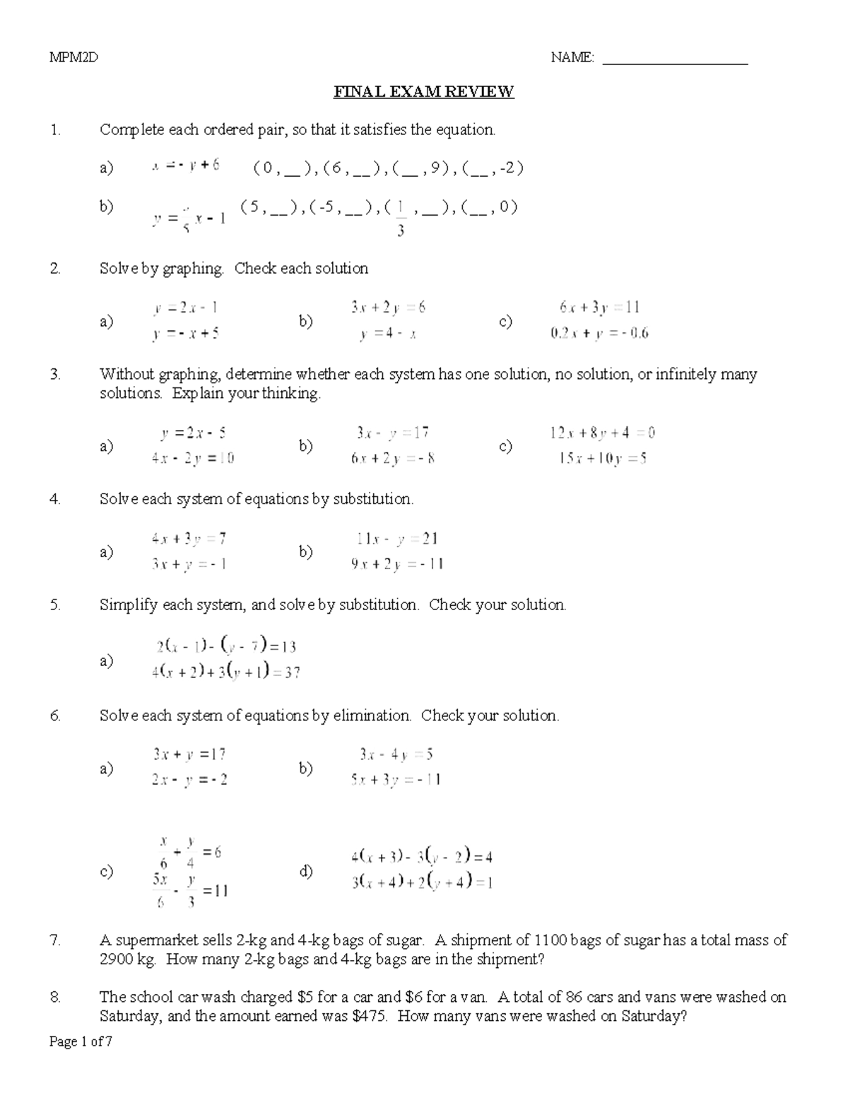 MPM2D Final Exam Review: Comprehensive Study Guide - Studocu