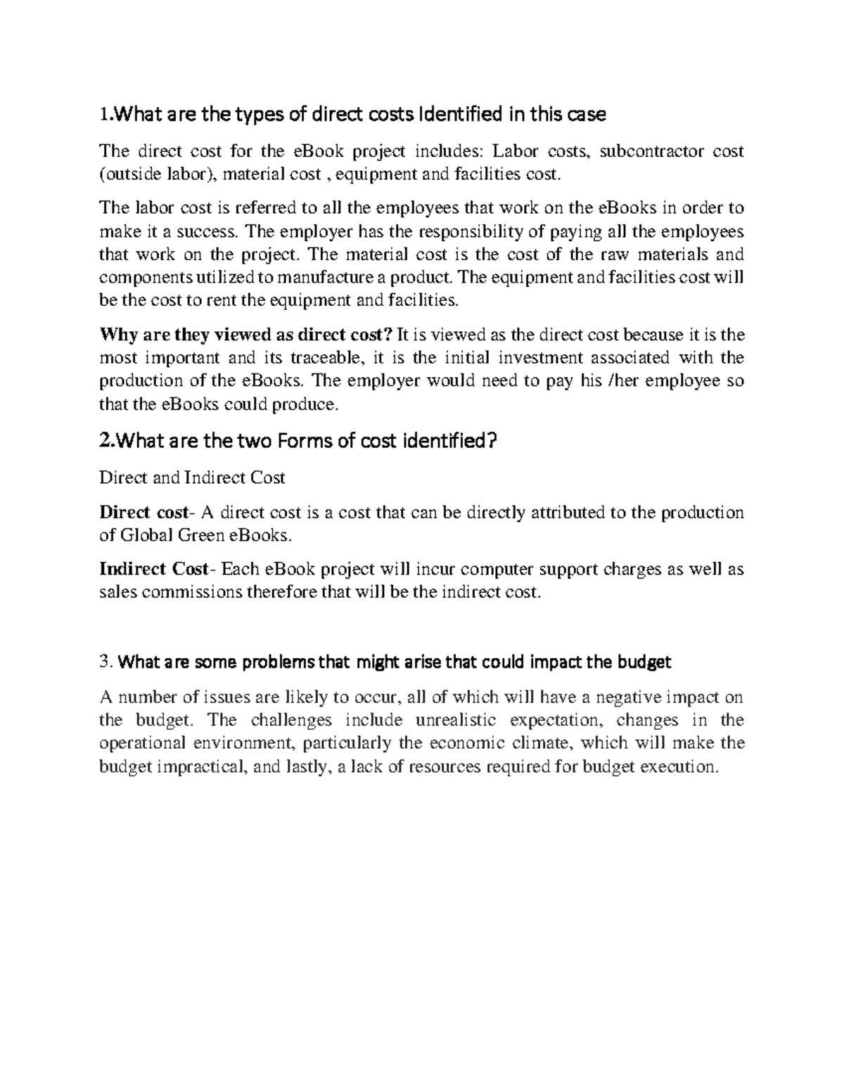 CASE 4 - Project Management-Case Study 4 - 1 are the types of direct ...