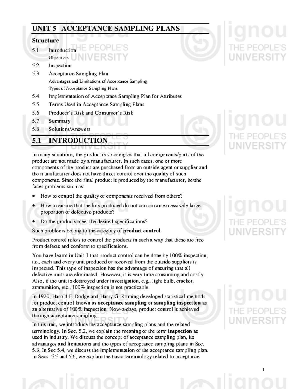 Unit 5: Acceptance Sampling Plans Class Notes - Studocu