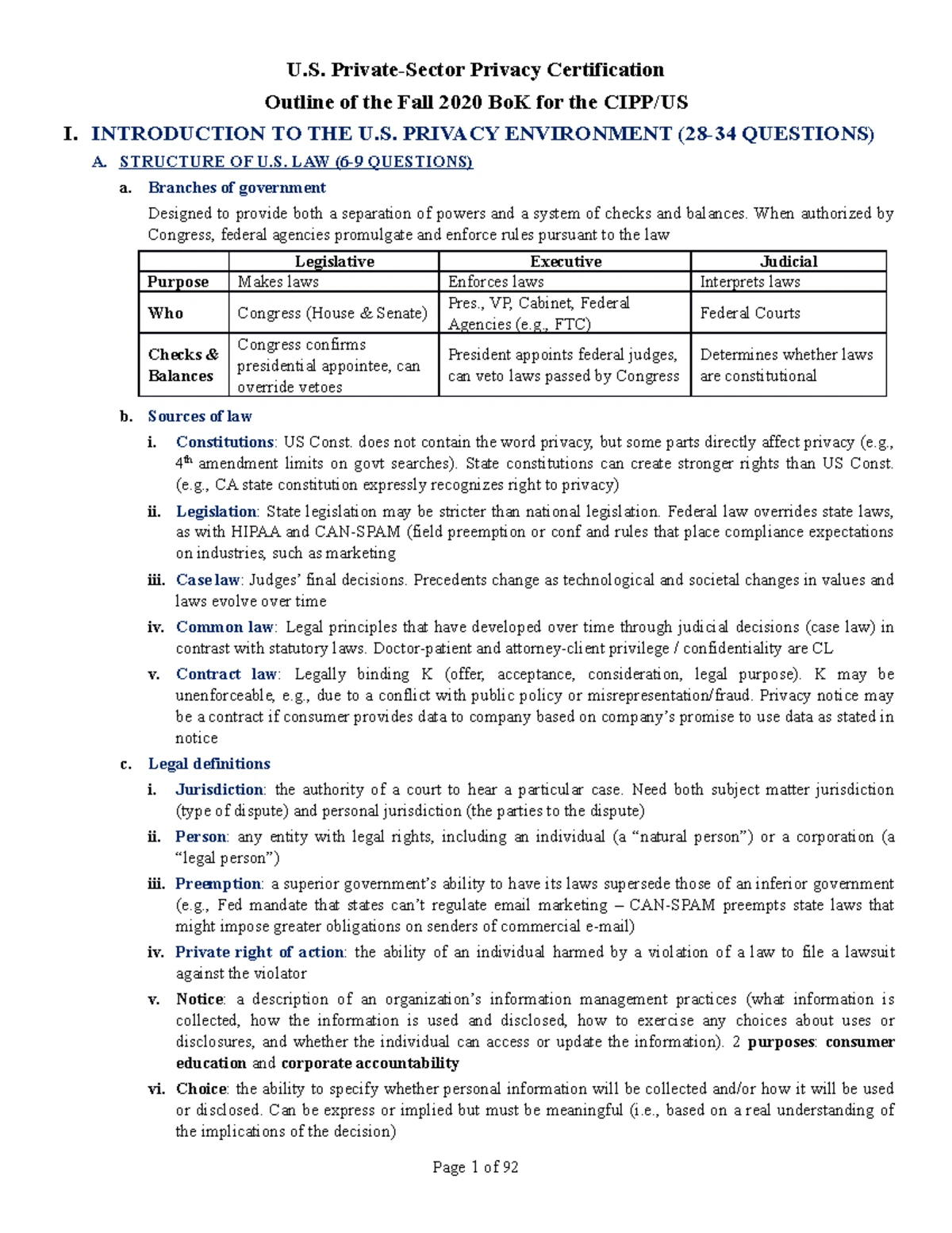 Quiz #1 on CIPP US - Chapters 1-3 Overview and Insights - Studocu