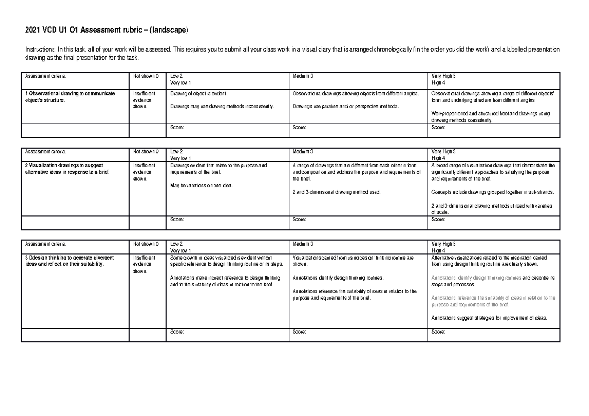 2021 AOS 1 VCD Assessment Rubric for Visual Communication Design - Studocu