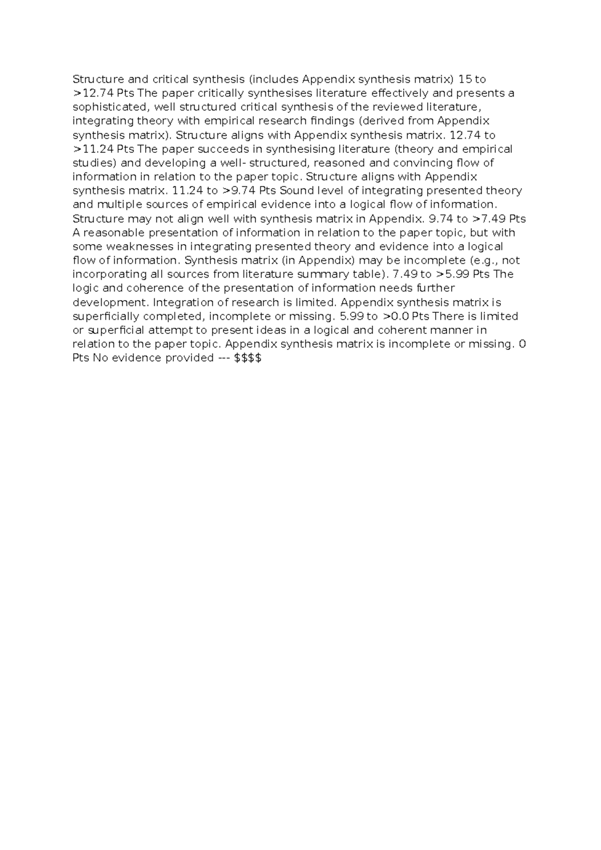 Structure and critical synthesis - Structure aligns with Appendix ...