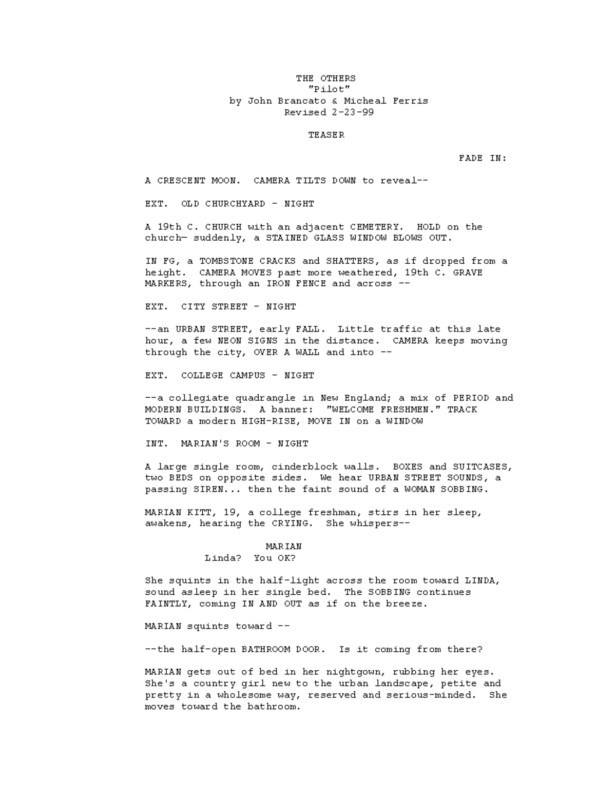 The Others Pilot Script - Screenwriting Exploration - Studocu