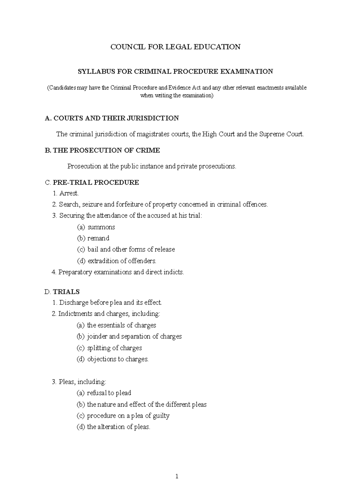 CLE Syllabus for Criminal Procedure Examination Overview - Studocu