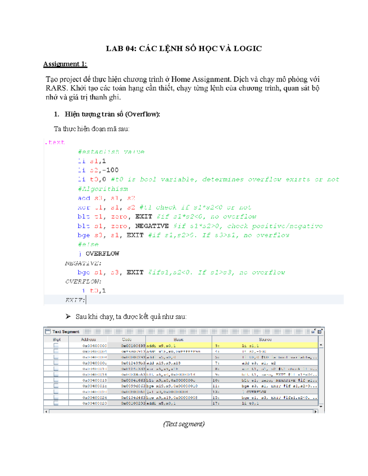 Lab04 KTMT 20235706 Tran Minh Hien - LAB 04: CÁC LỆNH SỐ HỌC VÀ LOGIC ...