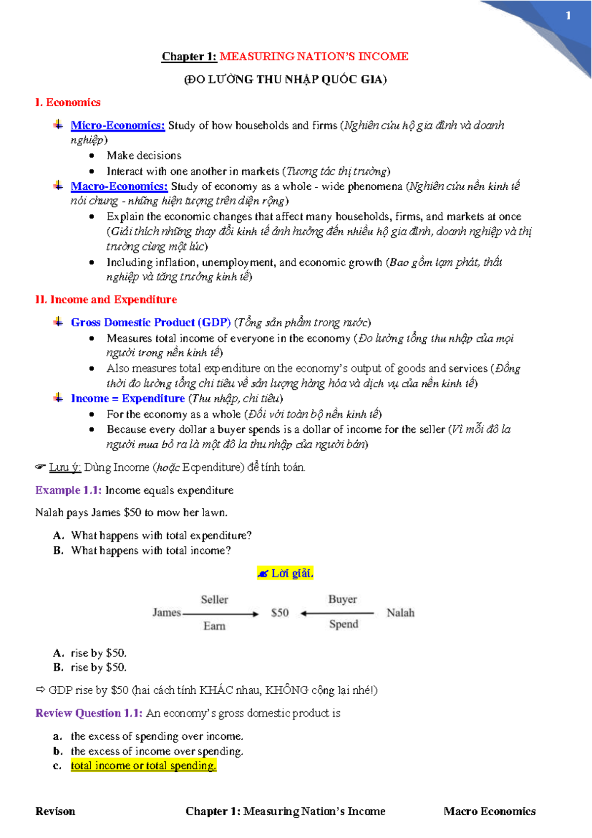 Revision Notes for Macro Economics: Chapter 1 - Measuring Nation’s ...