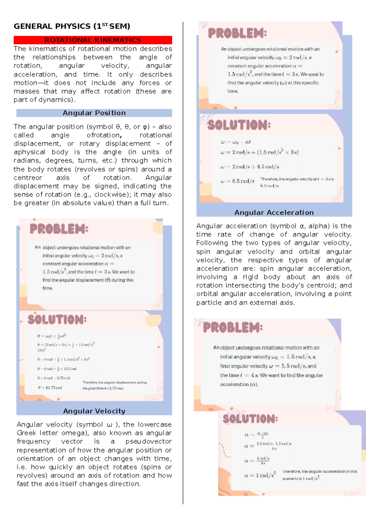 Genphysics (SET 2) - Rotational Kinematics and Dynamics Notes - Studocu
