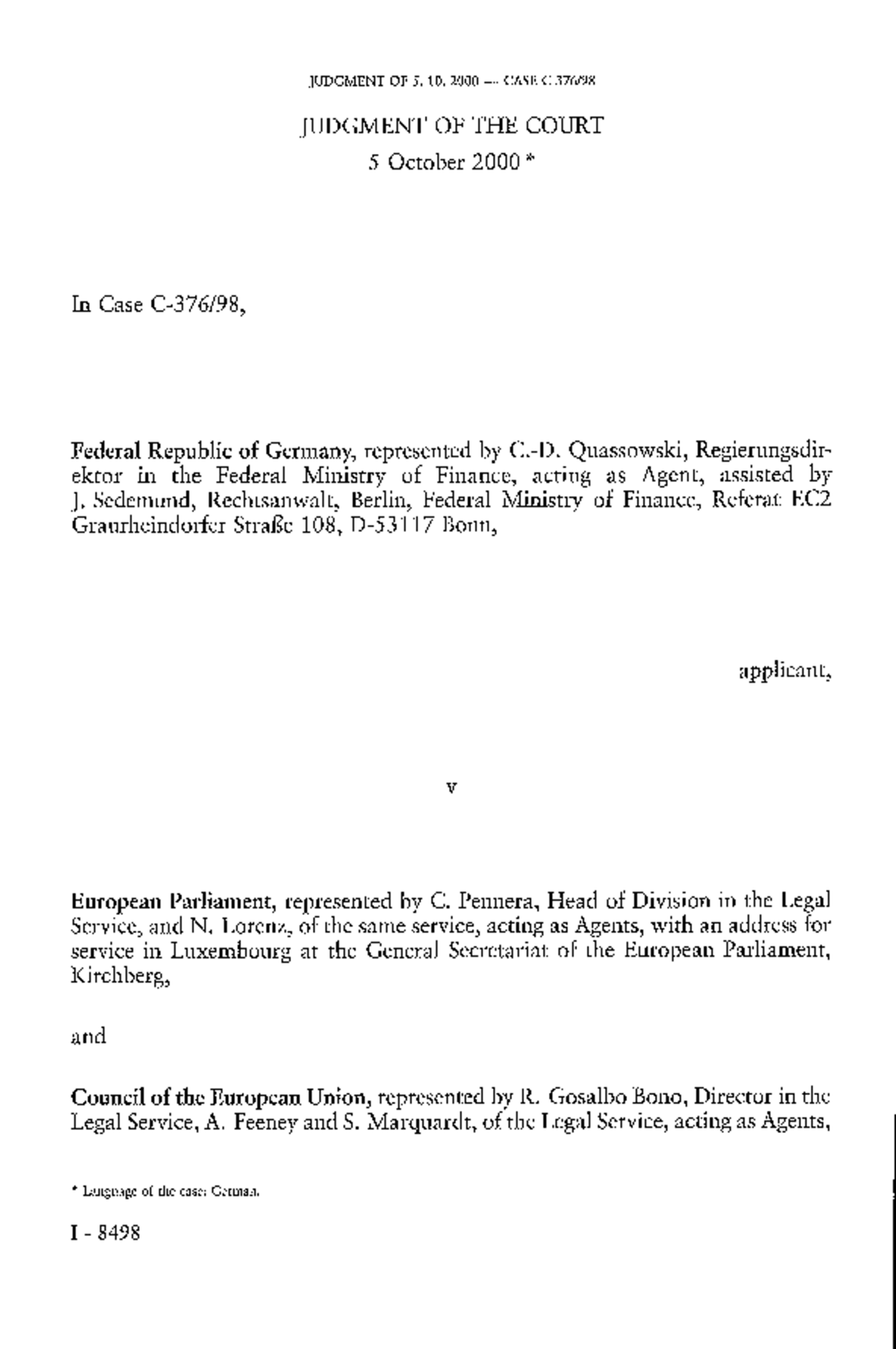 Tobacco Advertising Case C-376/98: Court Judgment Summary and Analysis