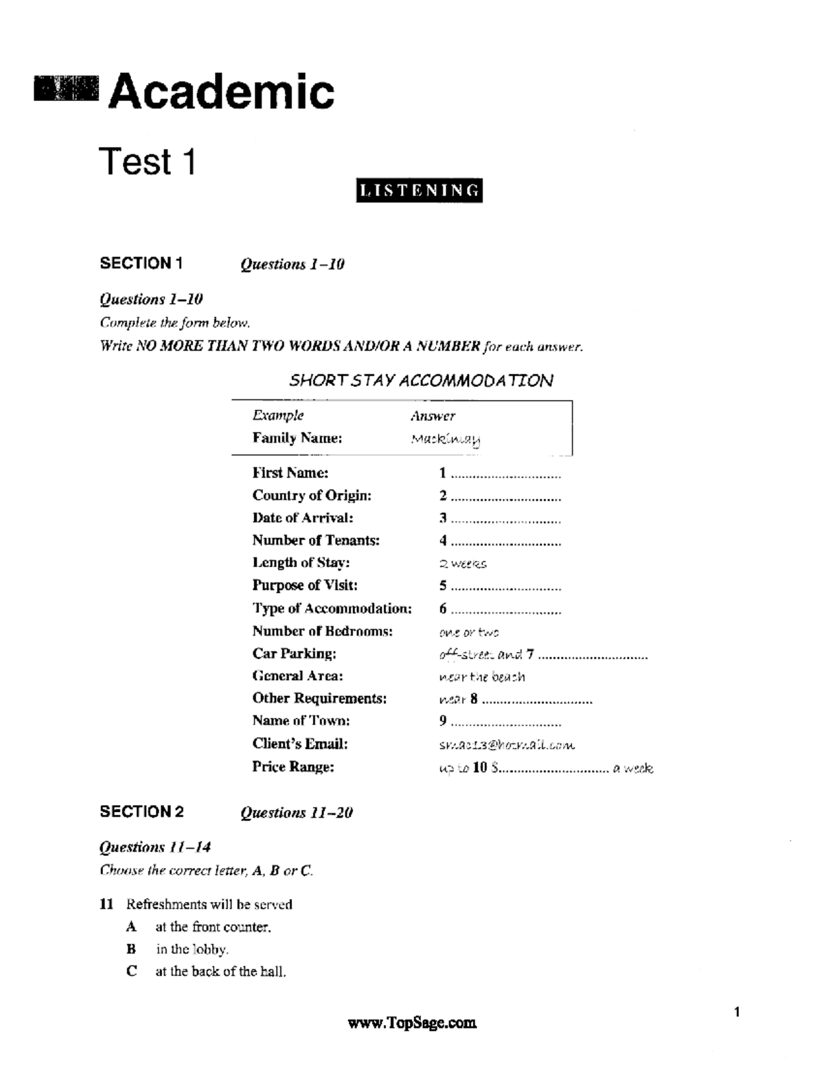 GEC 692 Academic Test 1: Listening & Reading Sections - Studocu
