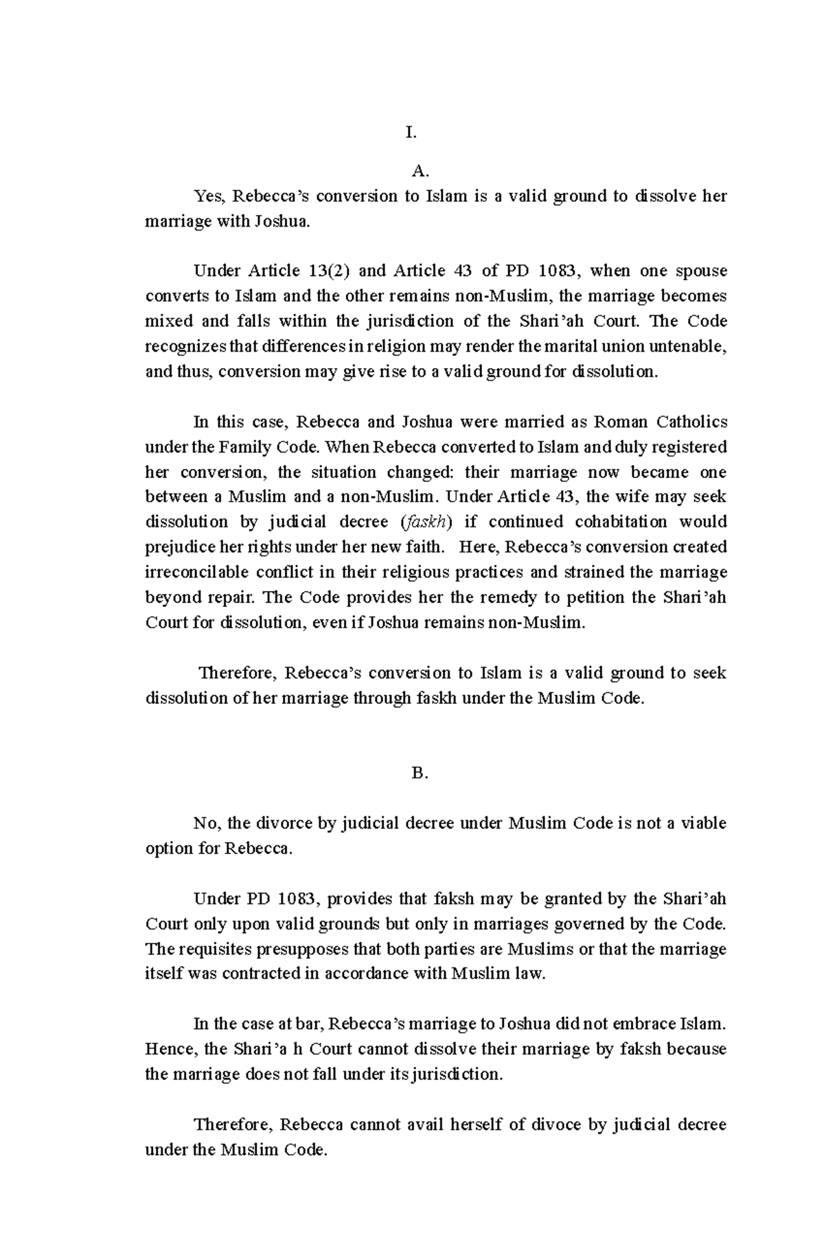 Legal Grounds for Marriage Dissolution under PD 1083: A Study on ...