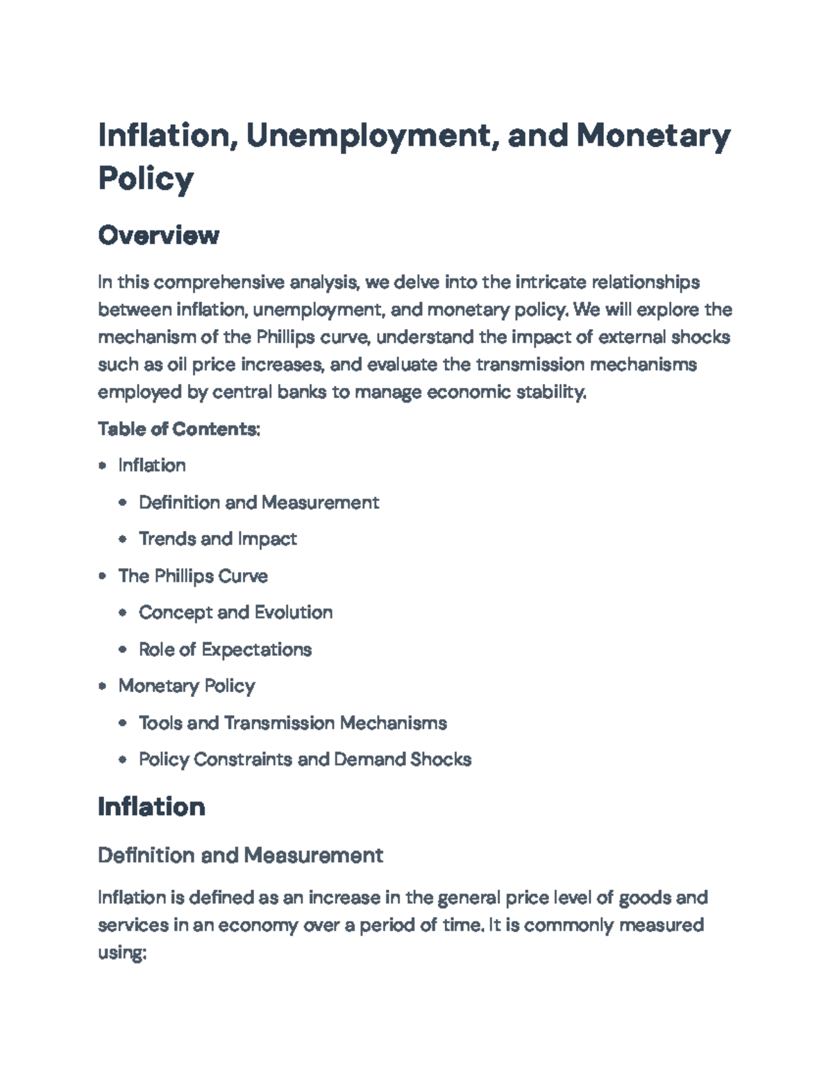 Economic Analysis: Inflation, Unemployment, and Monetary Policy (ECON ...