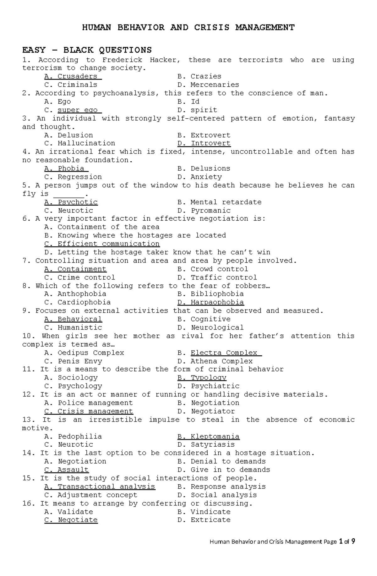 Psychology Final Exam Review: Human Behavior & Criminal Psychology ...