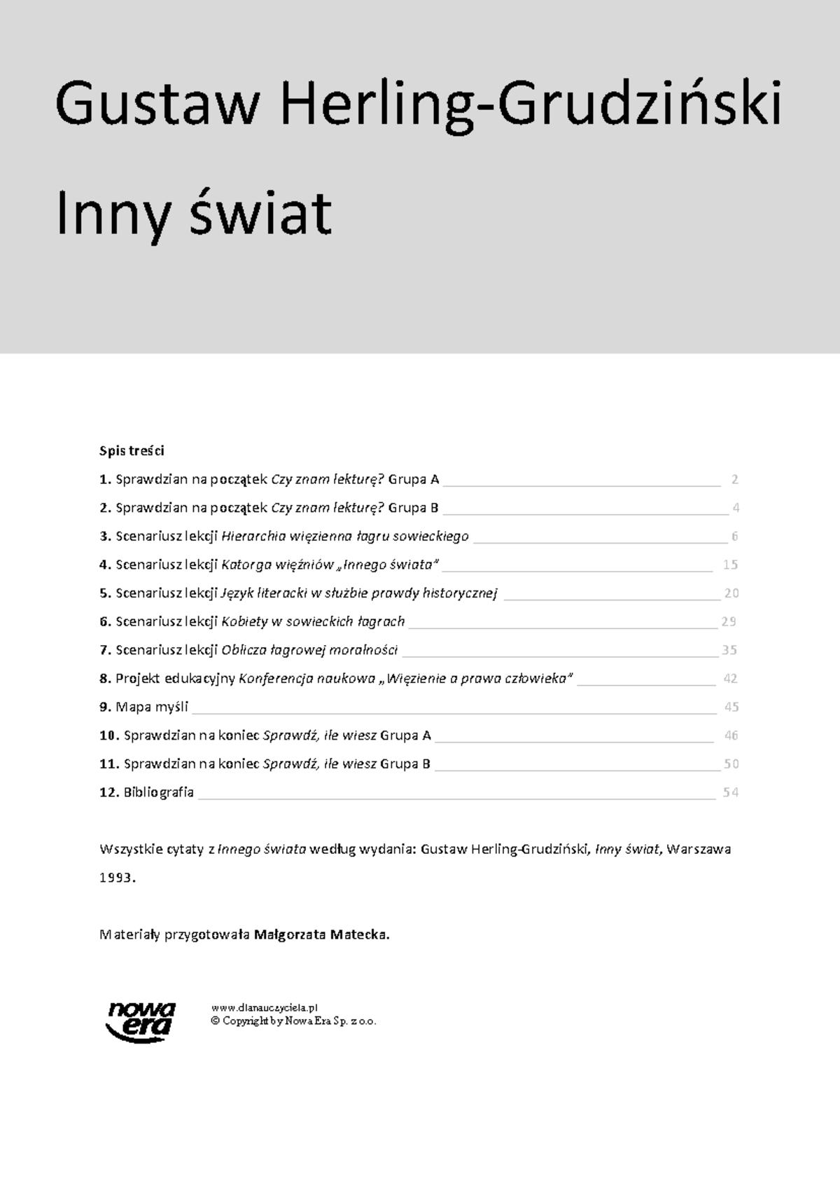 Sprawdzian Z Lektury Inny świat Nowa Era www.studocu.com