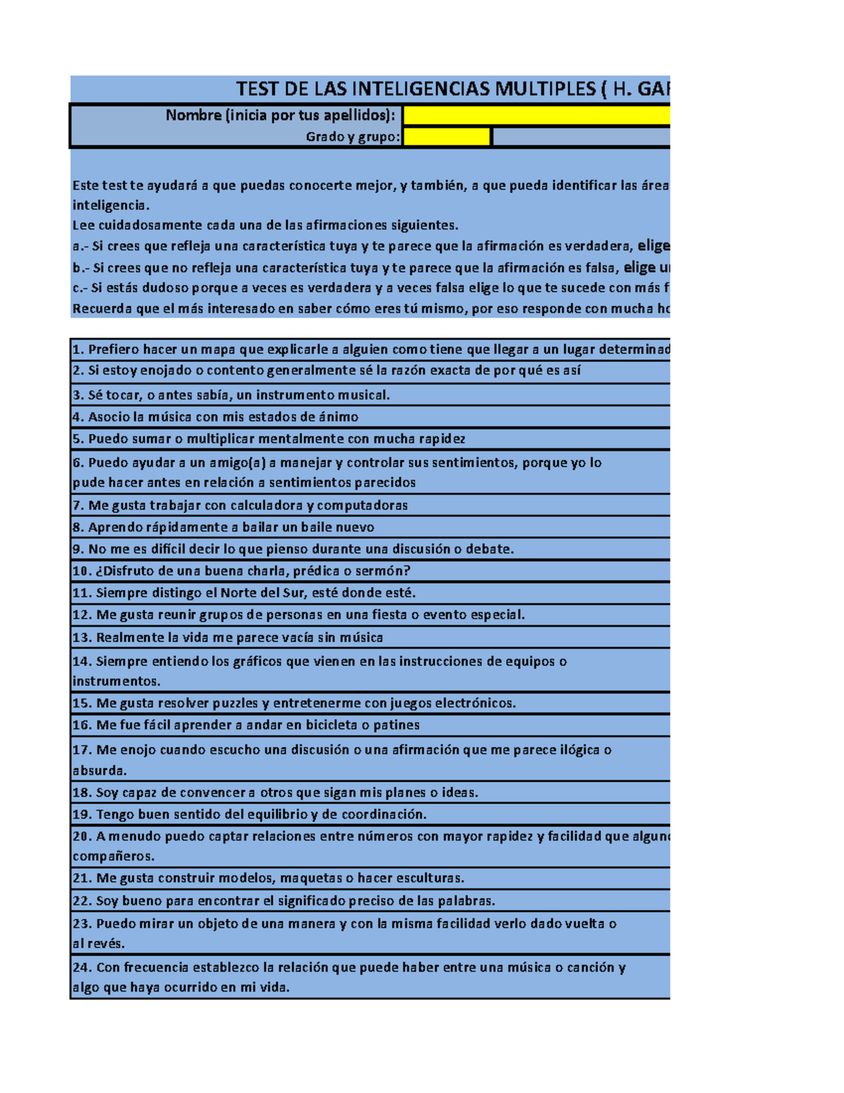 Test de Inteligencias Múltiples (H. Gardner) - Análisis y Ejercicios ...