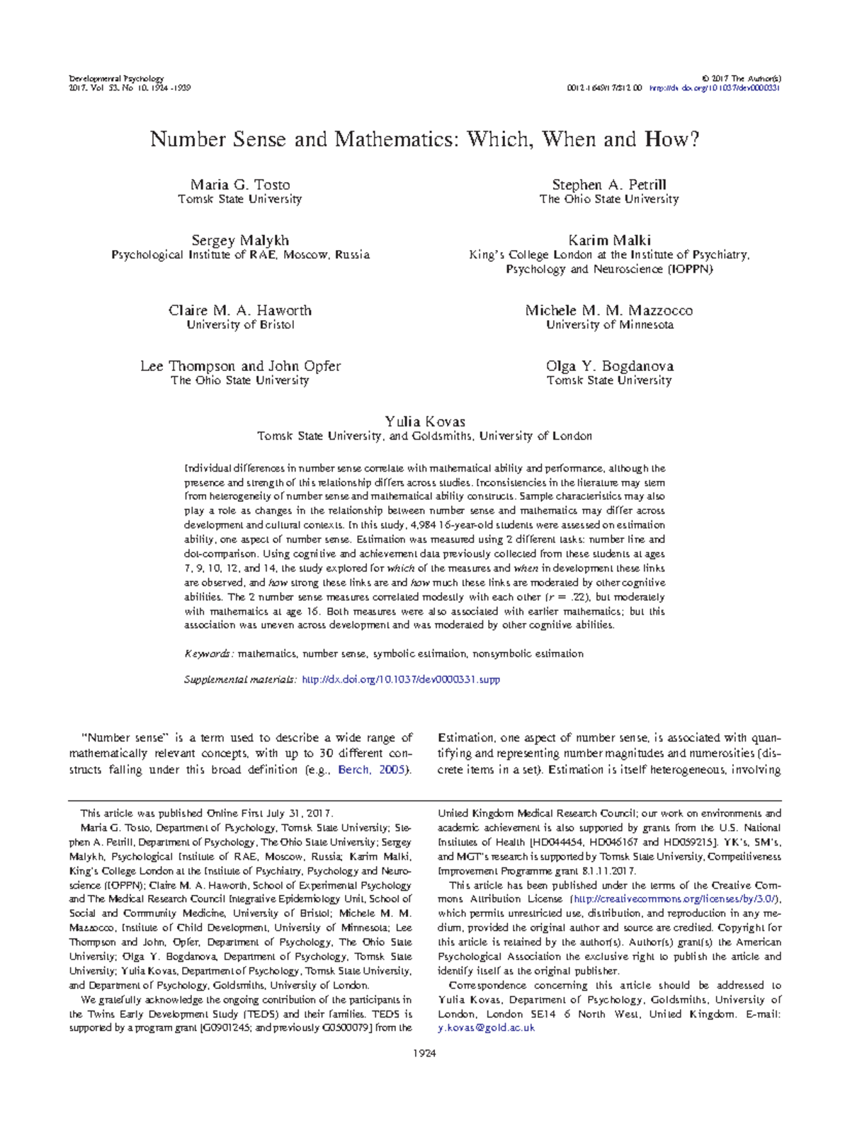 Number Sense and Mathematics Which When and How - Tosto Tomsk State ...
