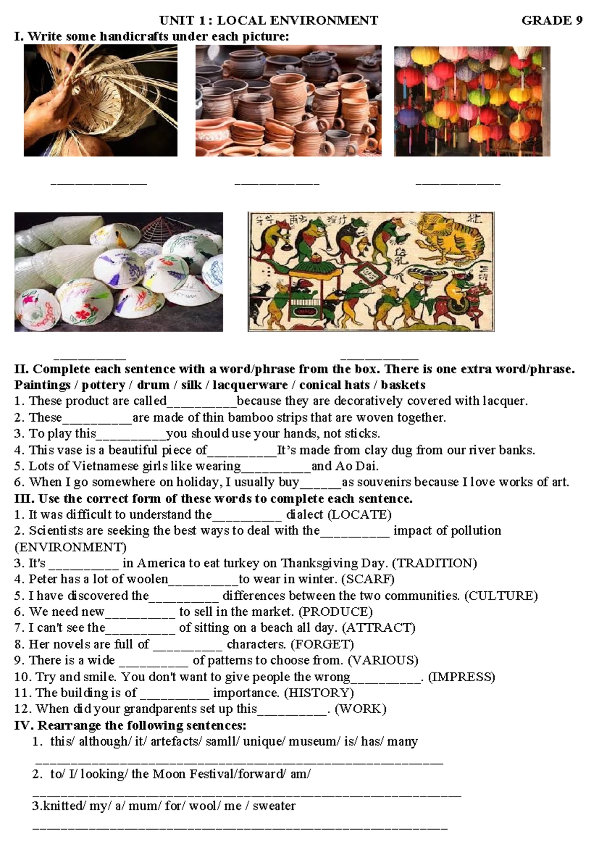 UNIT 1 - Grade 9 Exercises for Pronunciation and Sentence Completion ...