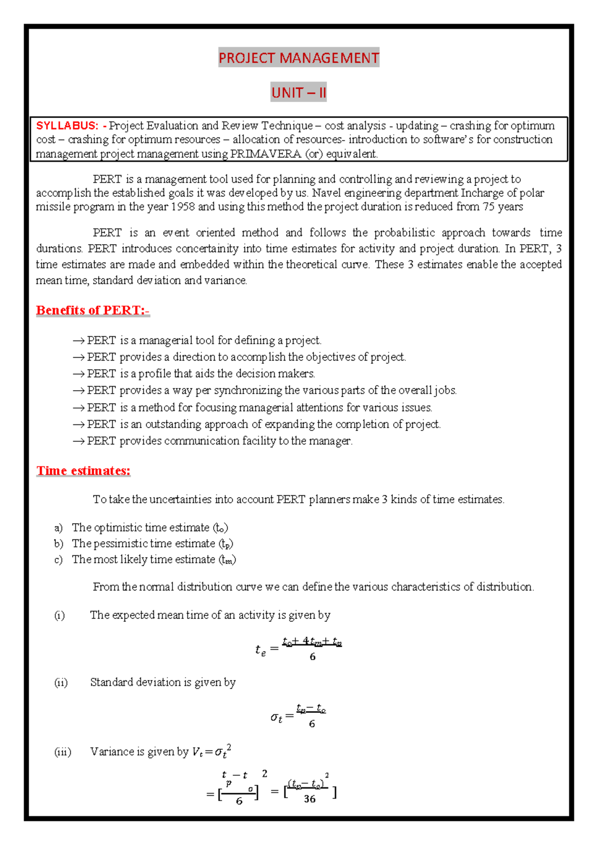 PM UNIT II 1 - Jntuk R19 PM(Project Management) CSE 4-2 - SYLLABUS ...