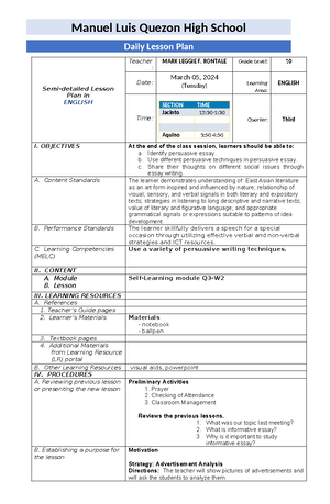 MY-DLP- Format - N/A - Lesson Plan in English 7 I. CURRICULUM CONTENT ...
