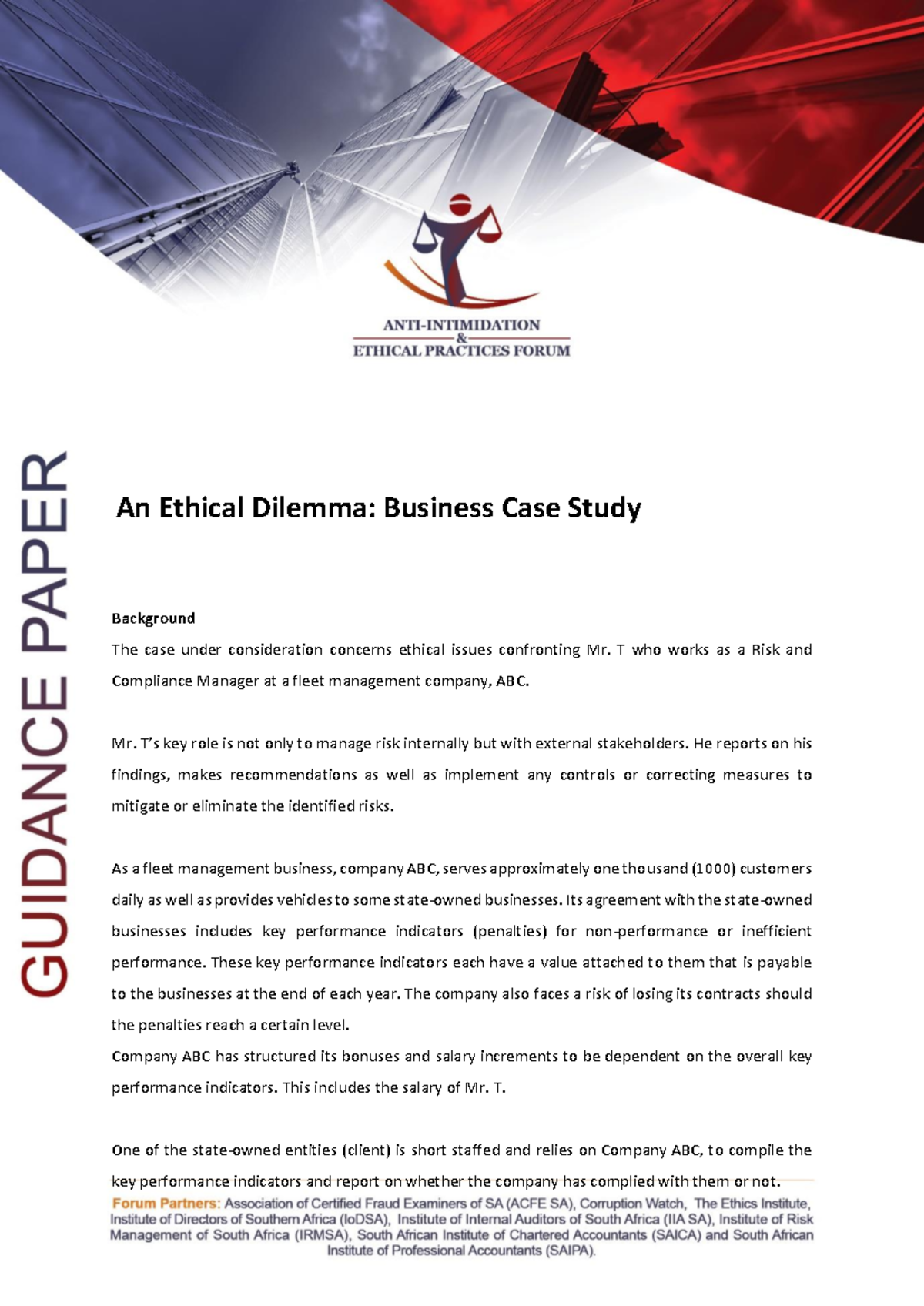 BUS101: Ethical Dilemma Case Study - Risk Management & Compliance - Studocu