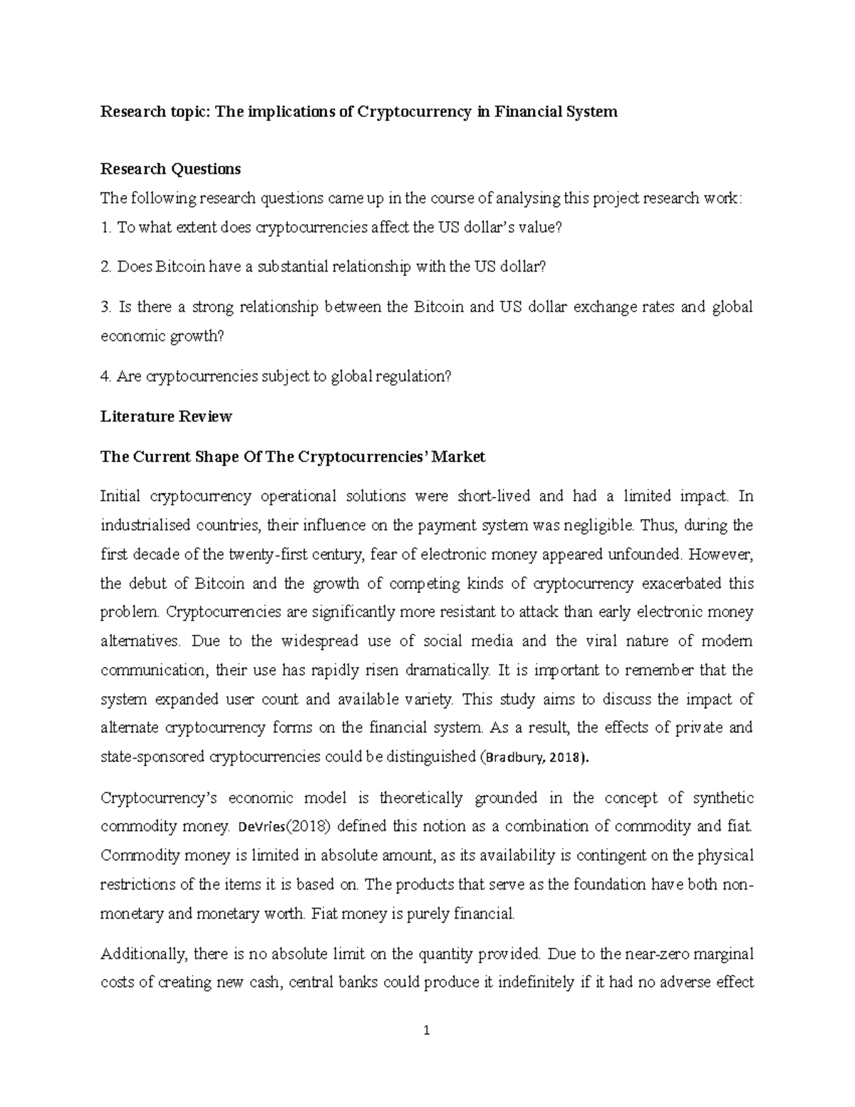 Cryptocurrency Implications in Financial Systems - Research Proposal Sample  - Studocu