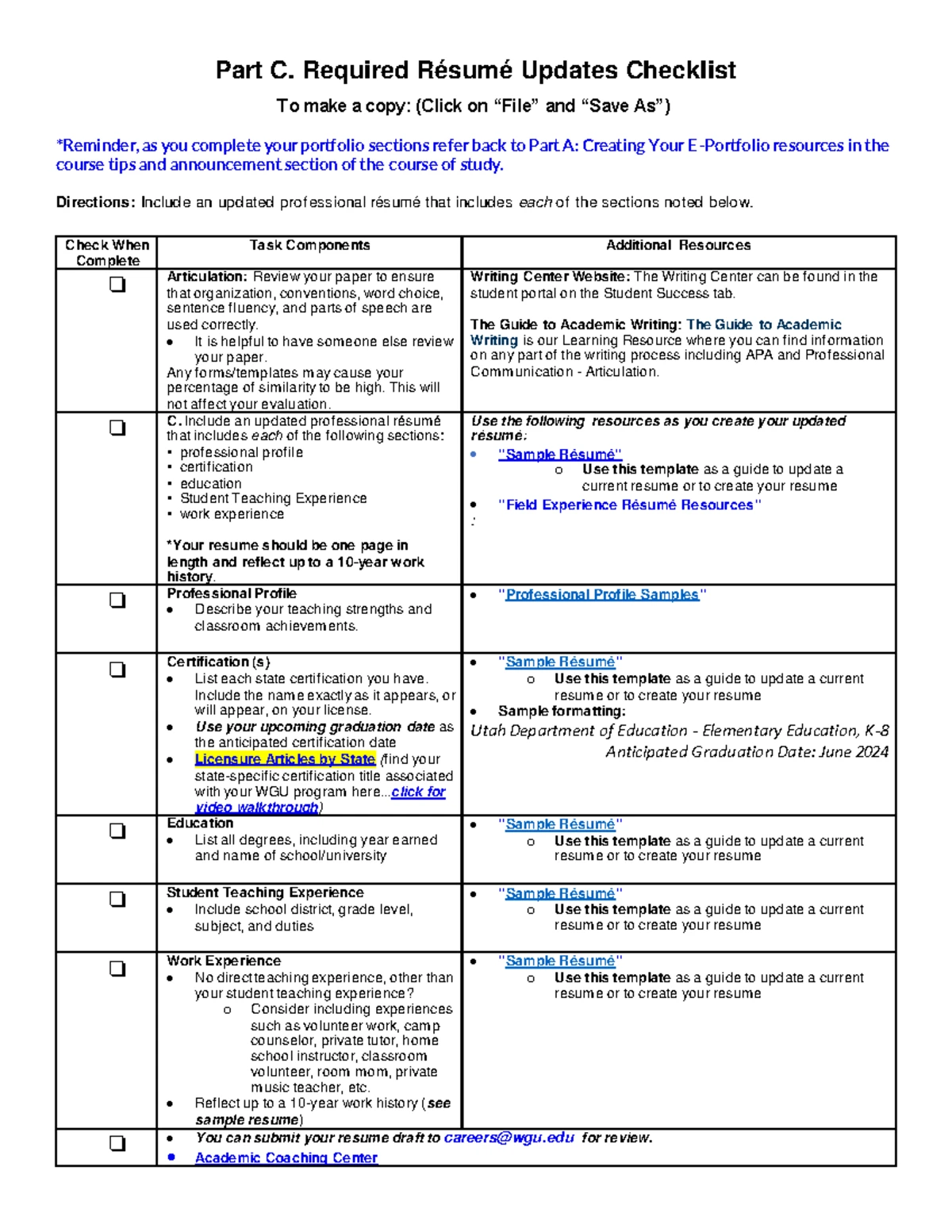 Part D: Professional Growth Reflection & Growth Plan Checklist - Studocu