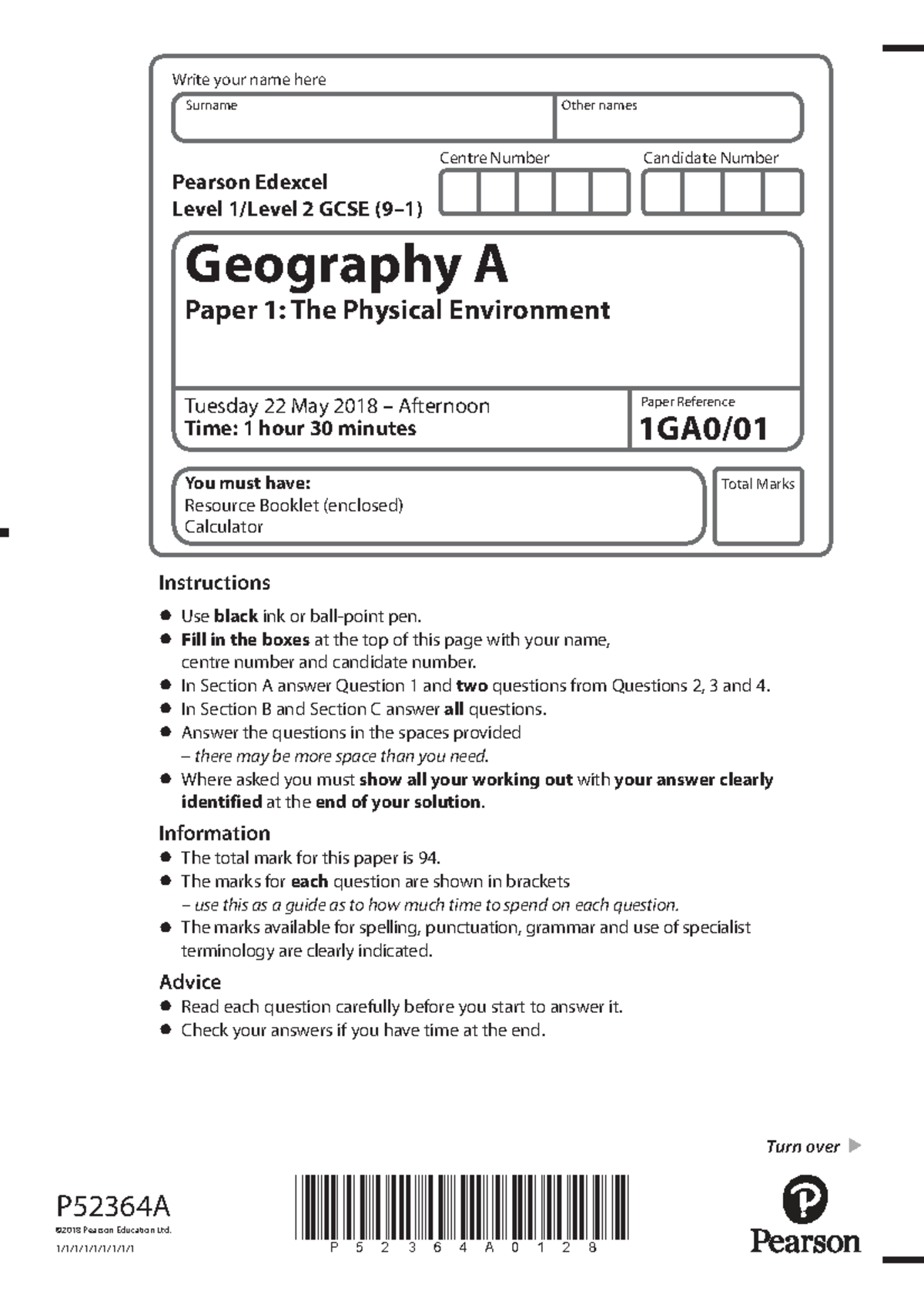 GEO Paper 1 2018: The Physical Environment Exam Notes - Studocu