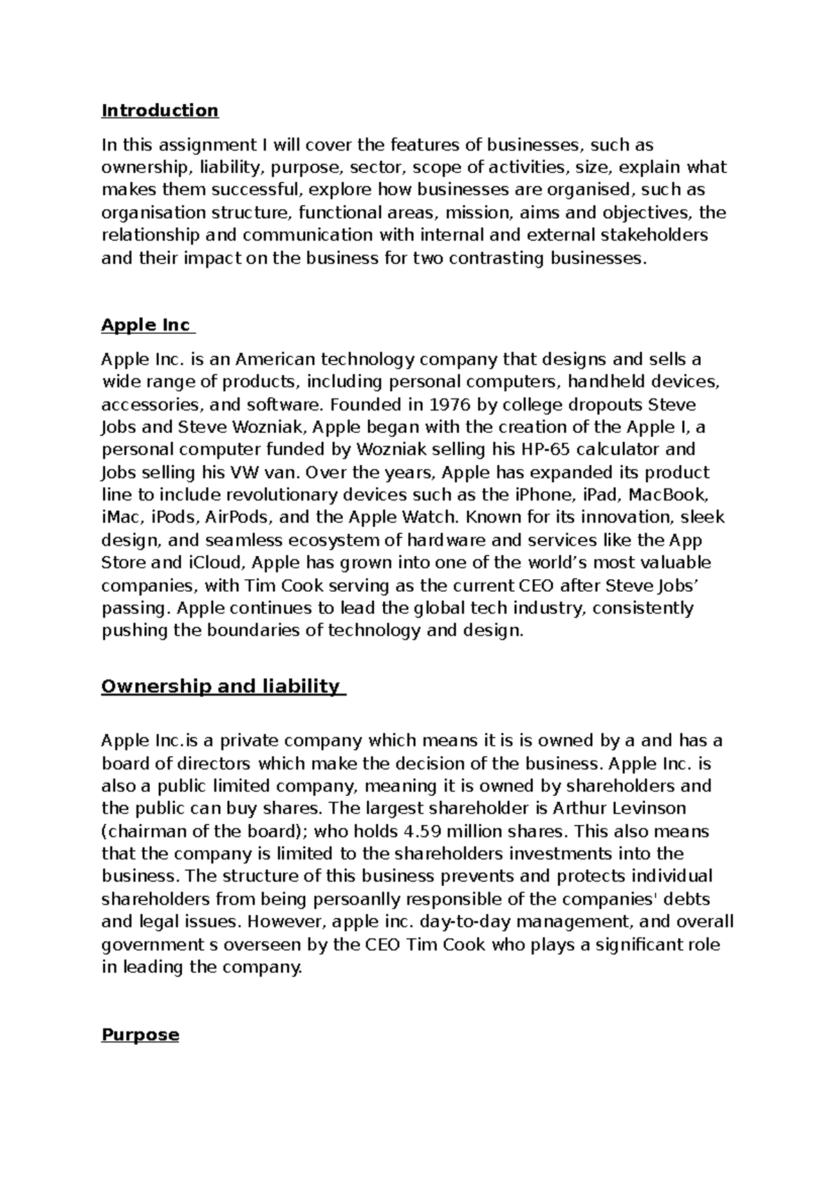 Unit 1 - Assignment 1: Business Features & Success of Apple Inc. and ...