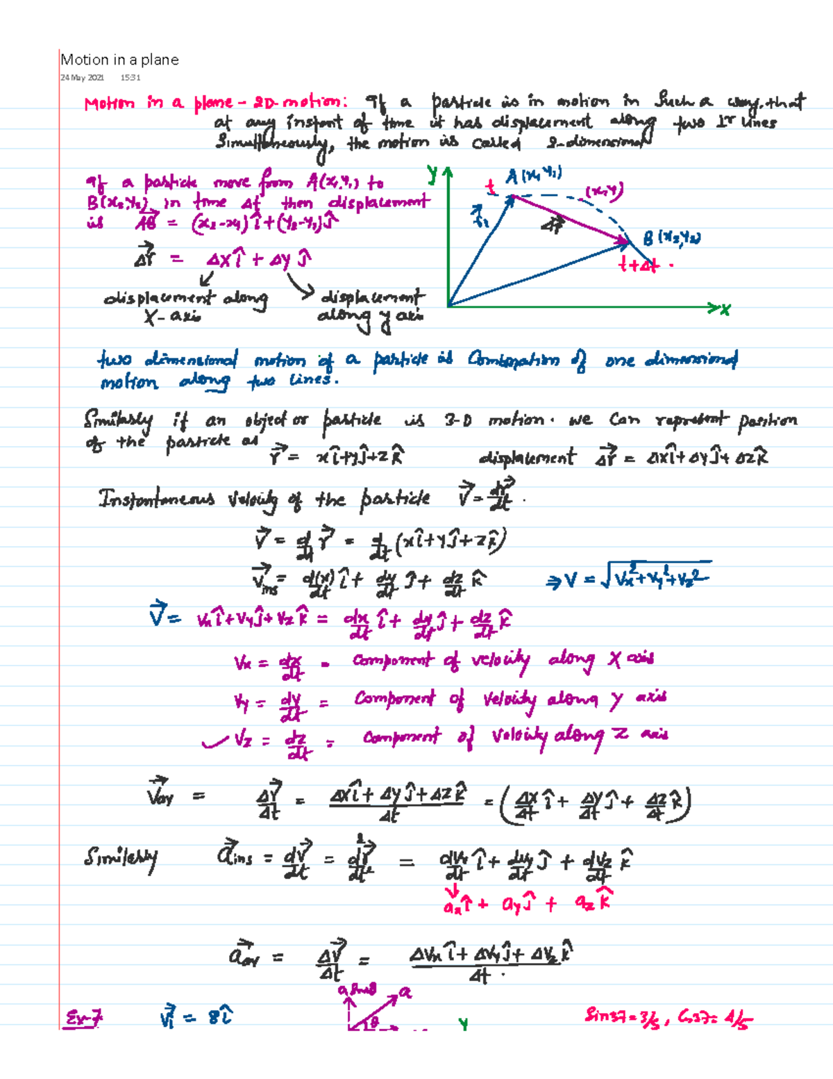 07 Motion in Plane - Class Notes and Key Concepts - Studocu