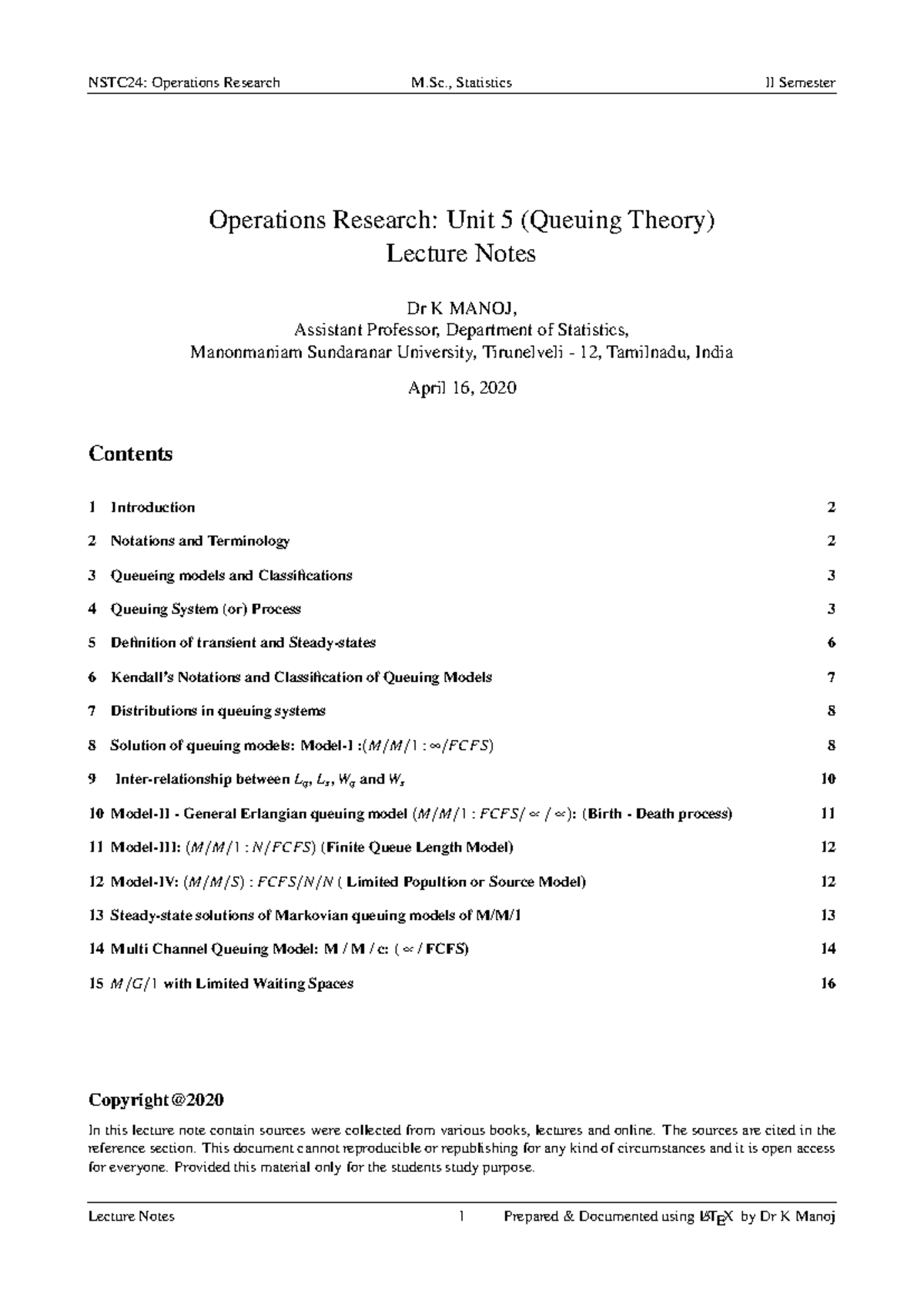 Lecture Notes: Unit 5 - Queuing Theory in Operations Research - Studocu