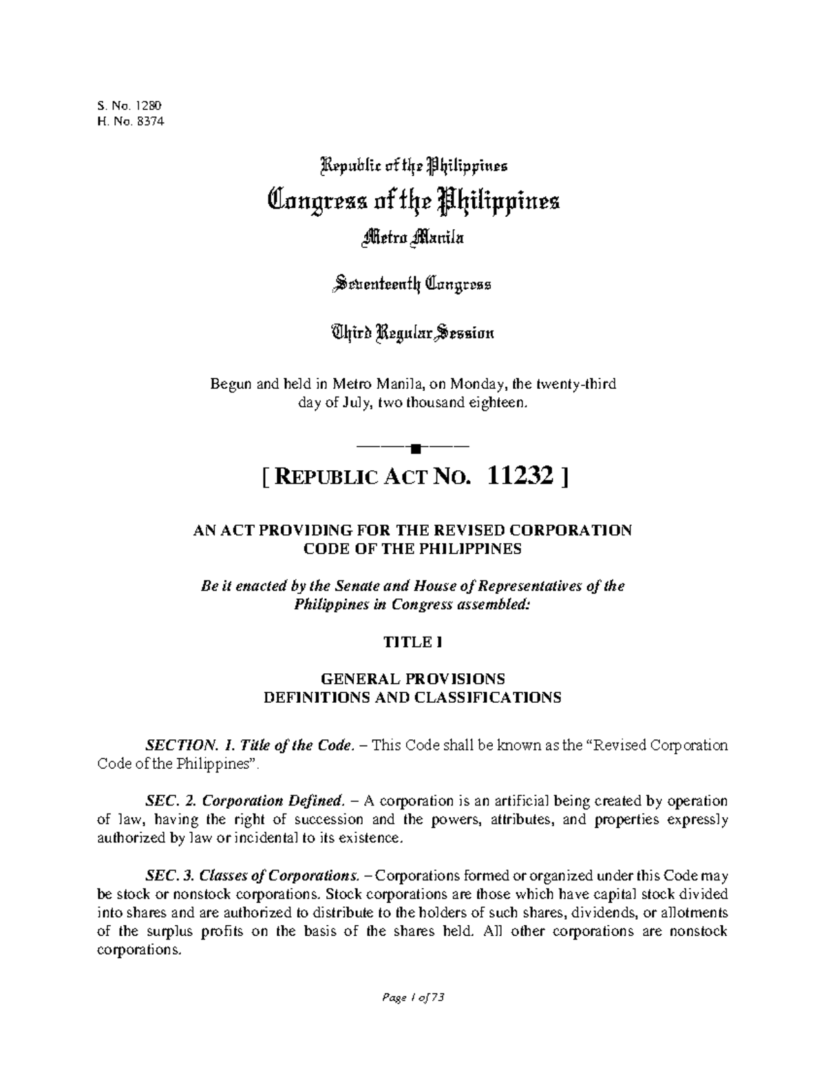2019 Legislation RA-11232: Revised Corporation Code Overview - Studocu