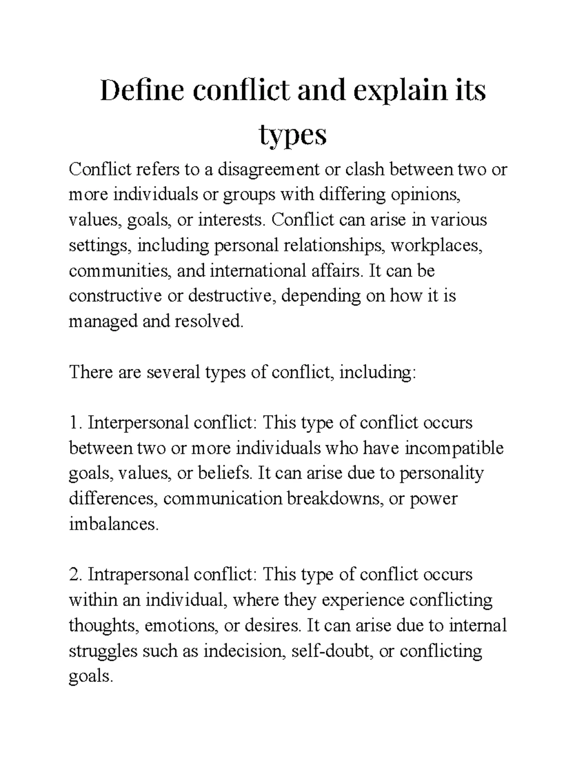 Types and levels of conflict - UNIT 5 TYPES AND LEVELS OF CONFLICT ...