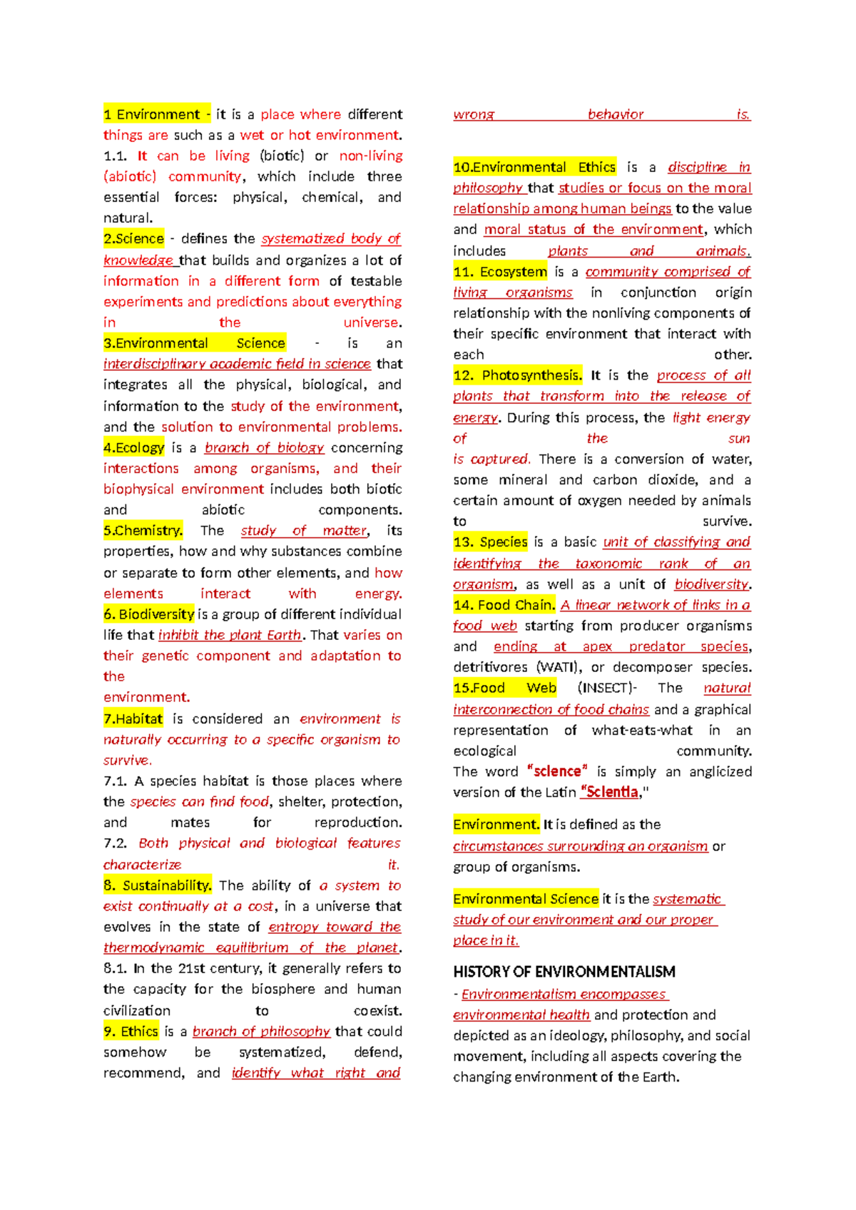 Environmental Science Review: Key Concepts and Historical Context - Studocu